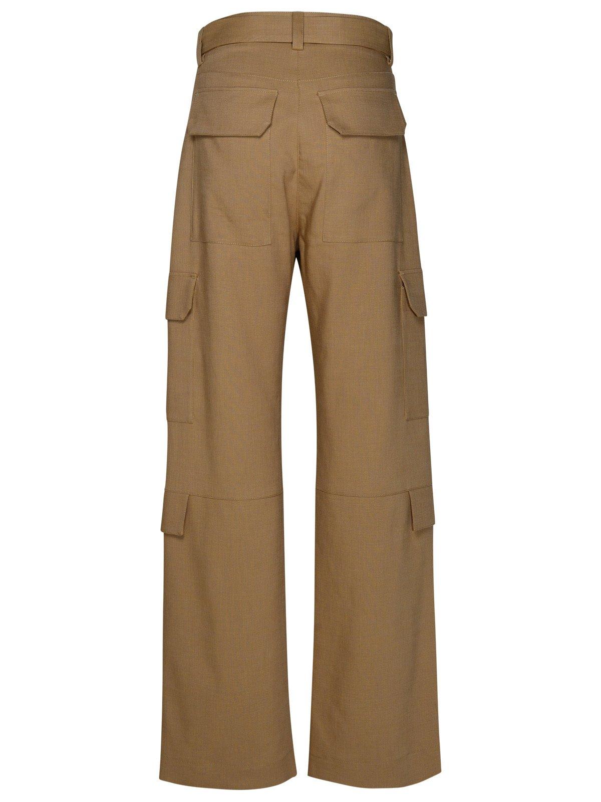 Msgm Belted High-waist Palazzo Cargo Pants In Brown