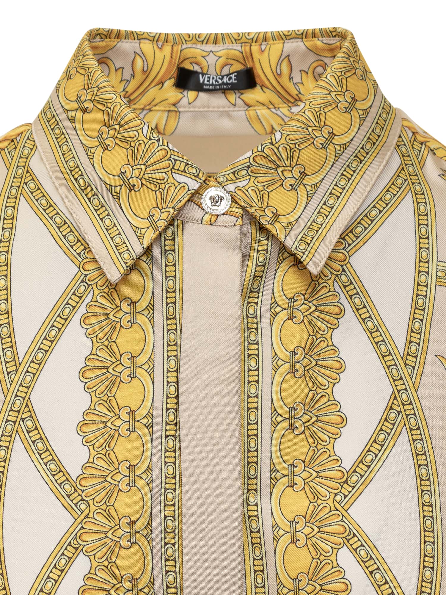 Shop Versace Shirt With La Coupe Des Dieux Print In Beige-light Beige-gold