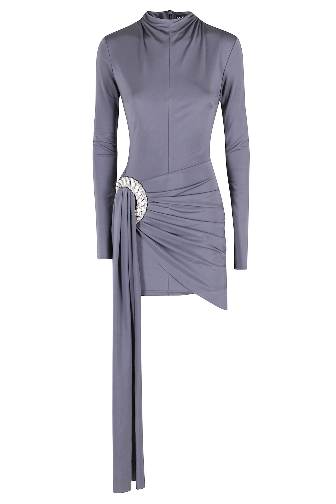 David Koma Drape Overlay Mini Dress With Crystal Spiral Embr In Blue