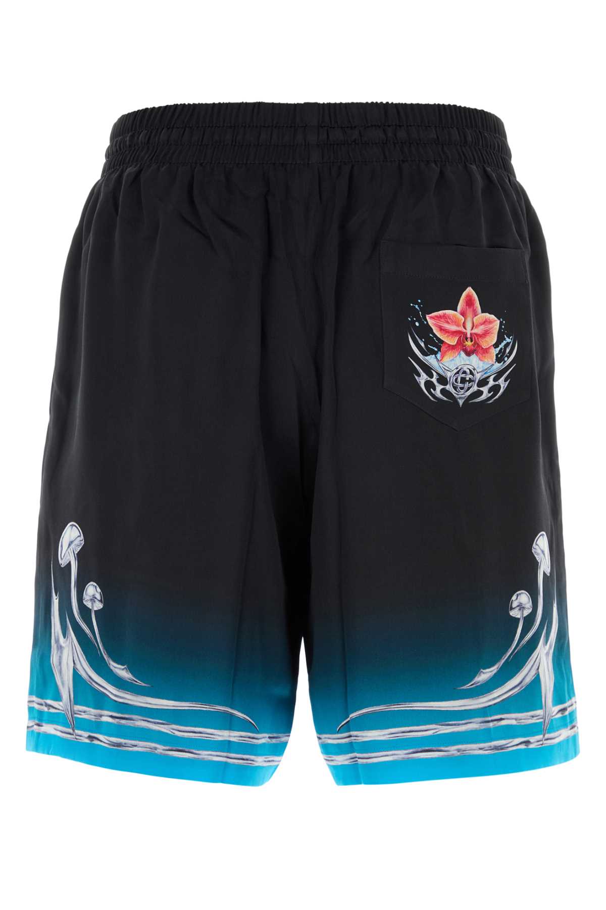 Casablanca Graphic Print Satin Bermuda Shorts With Pockets In Black