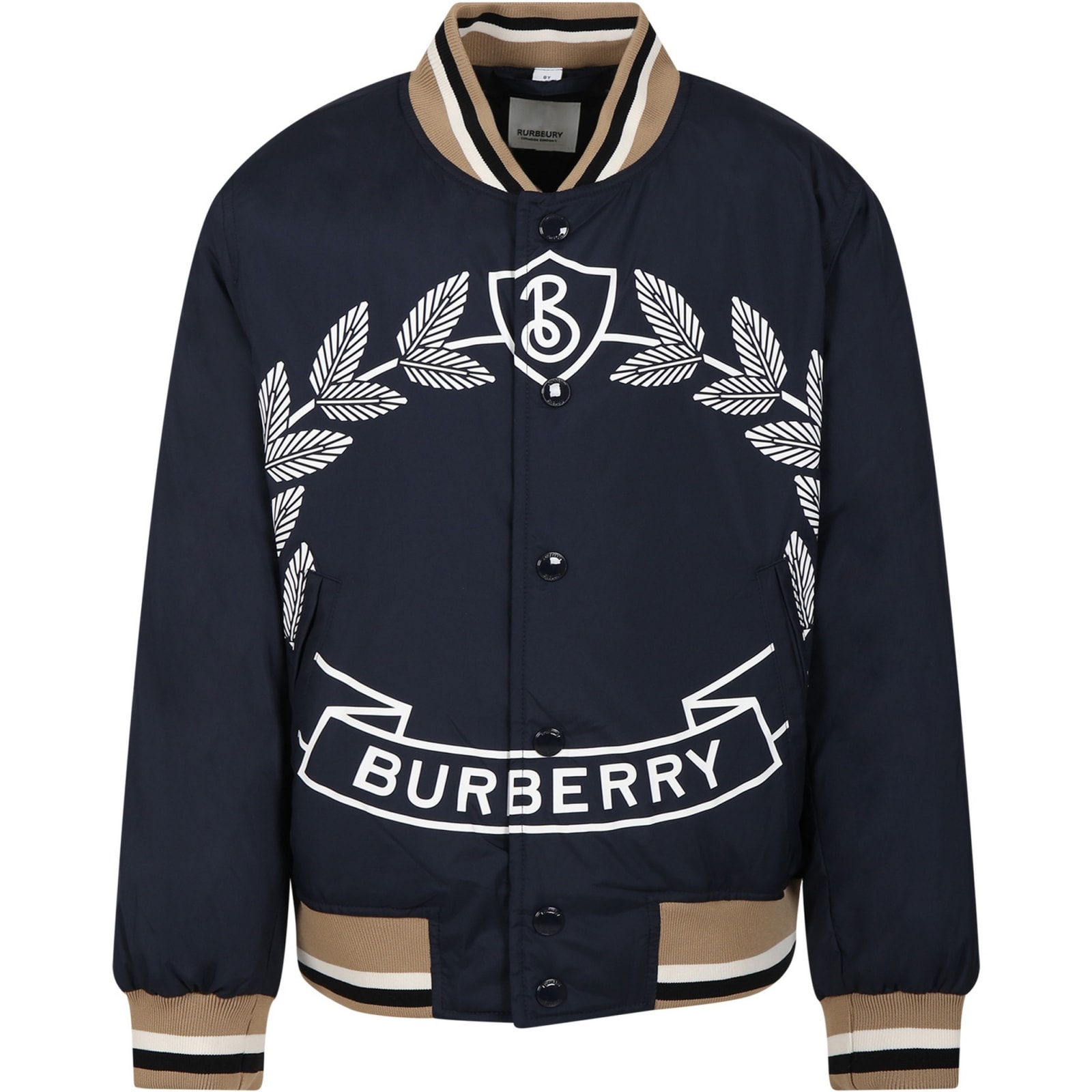 Burberry Kids' Blue Bomber For Boy With Logo