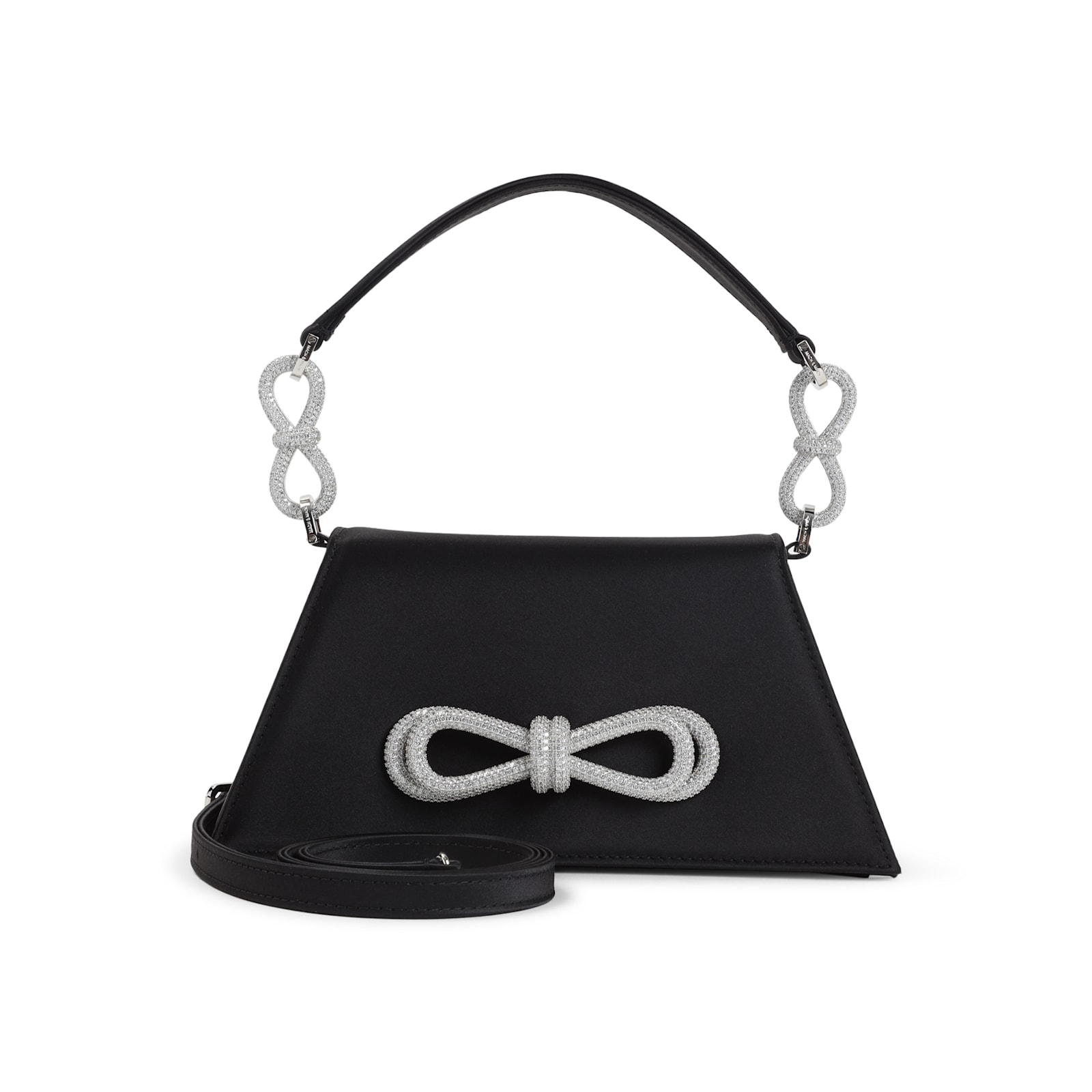 Mach & Mach Mach&mach Samatha Double Bow Satin Shoulder Bag In Black