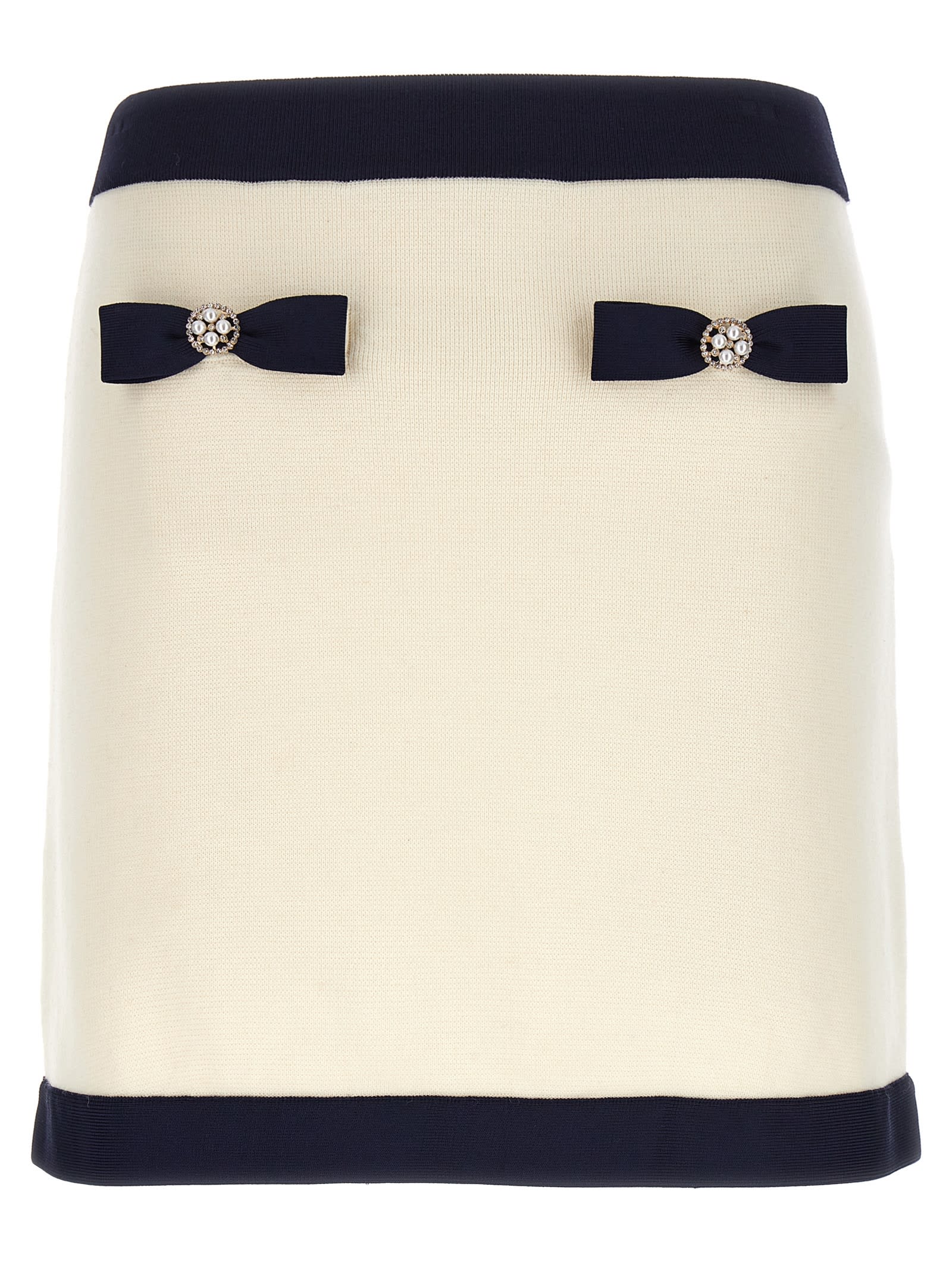 cream Knit Bow Mini Skirt