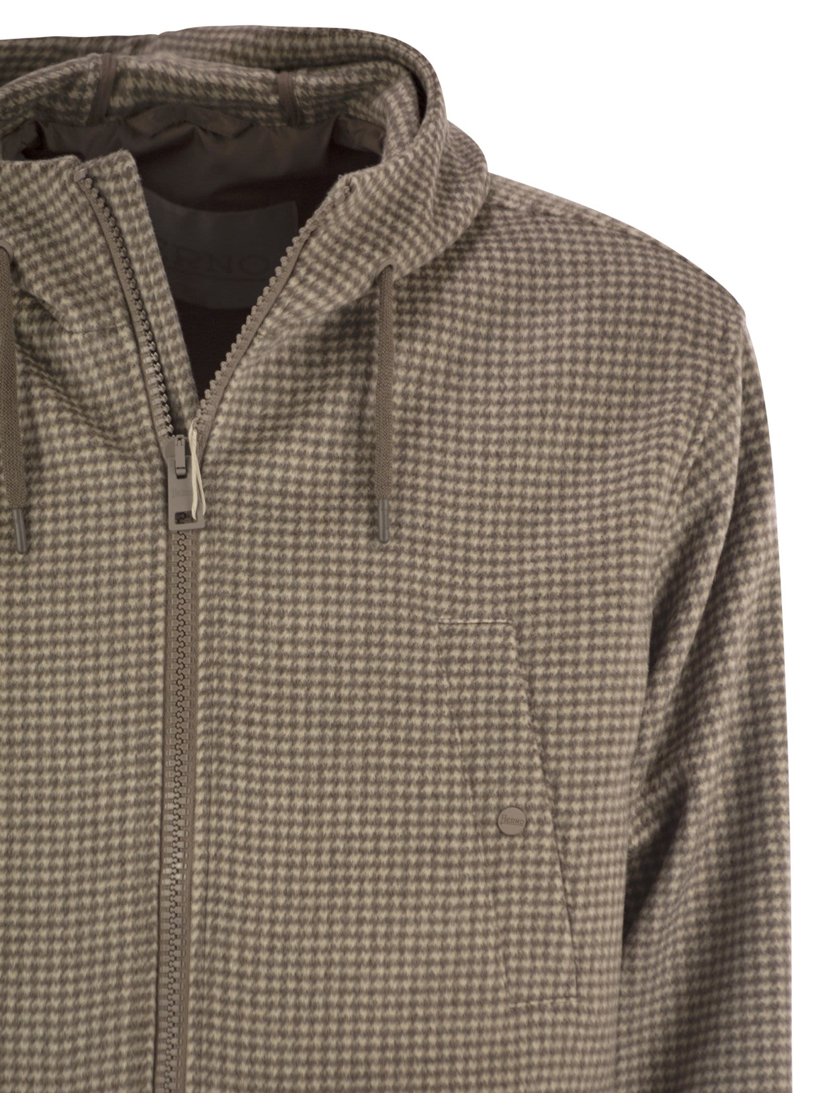 Herno Field Jacket Resort In Cashmere Pied De Poule In Brown