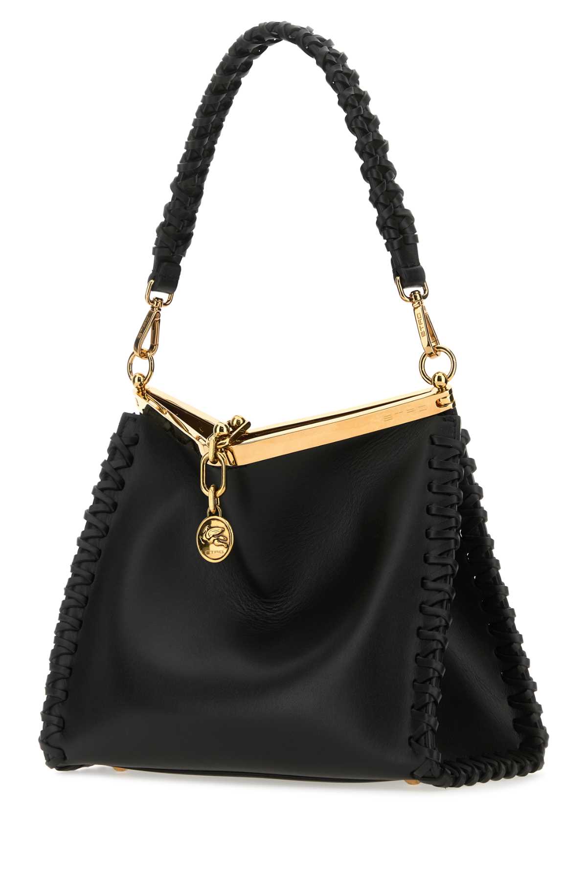 Shop Etro Black Leather Vela Handbag In N0000