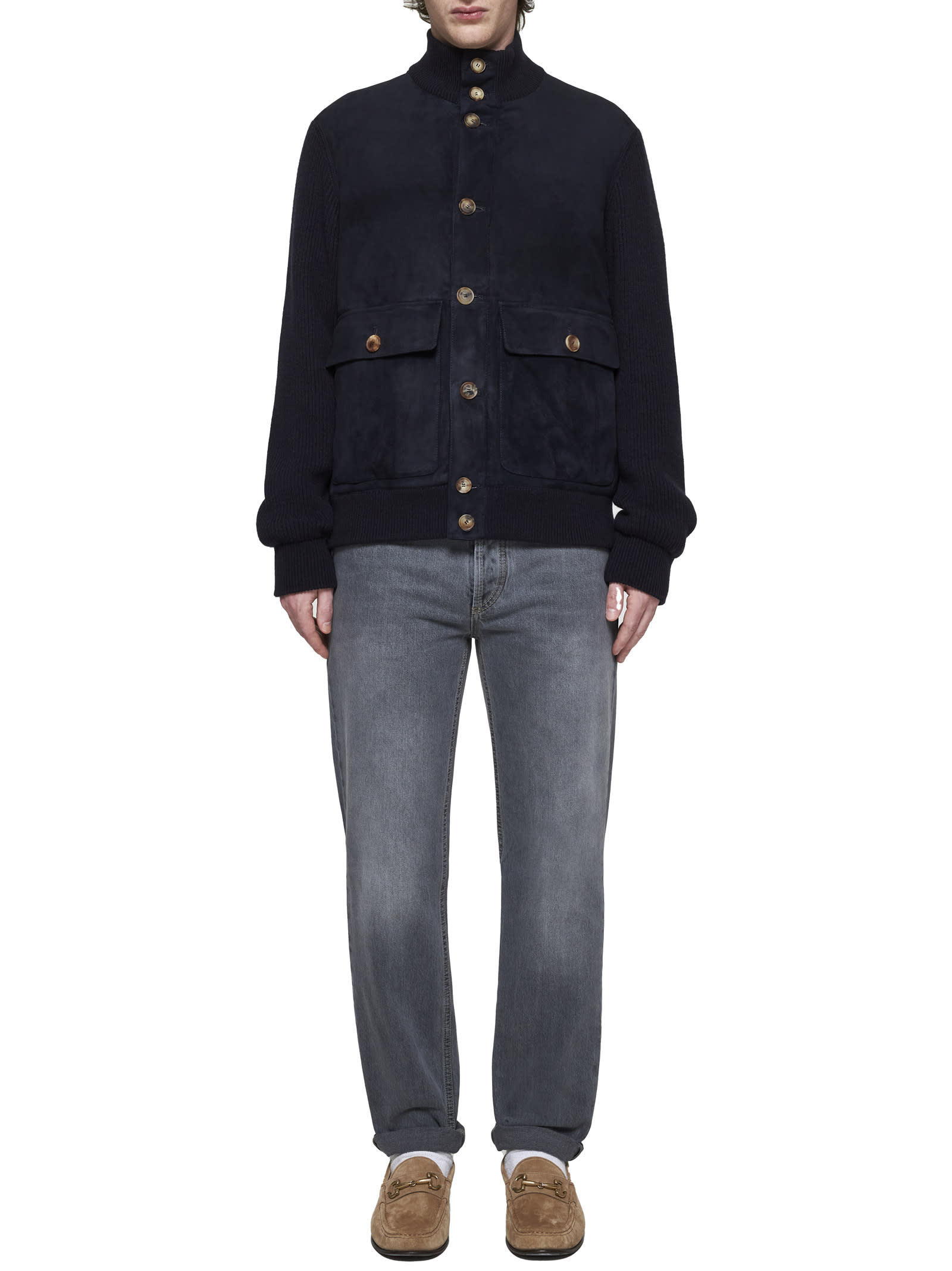 Shop Brunello Cucinelli Jacket In Navy+camel