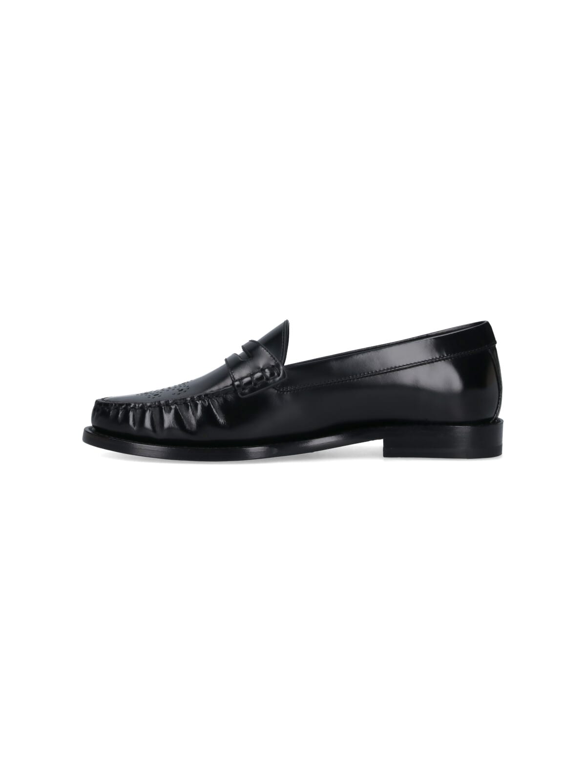 Celine Loafers With Perforated Detail And Shiny Finish In Black