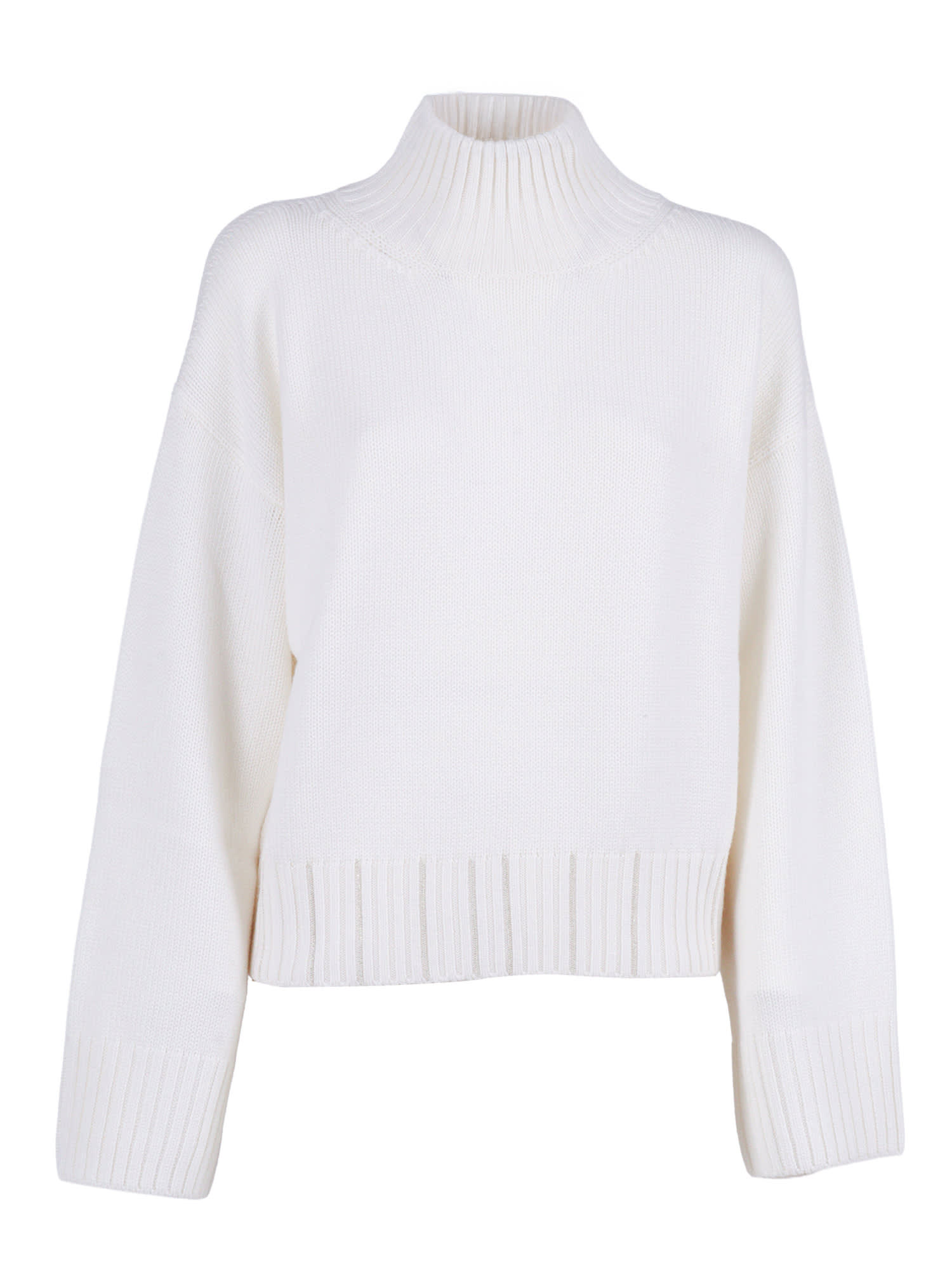 Fabiana Filippi Merino Wool Cropped Turtle Neck Sweater In White