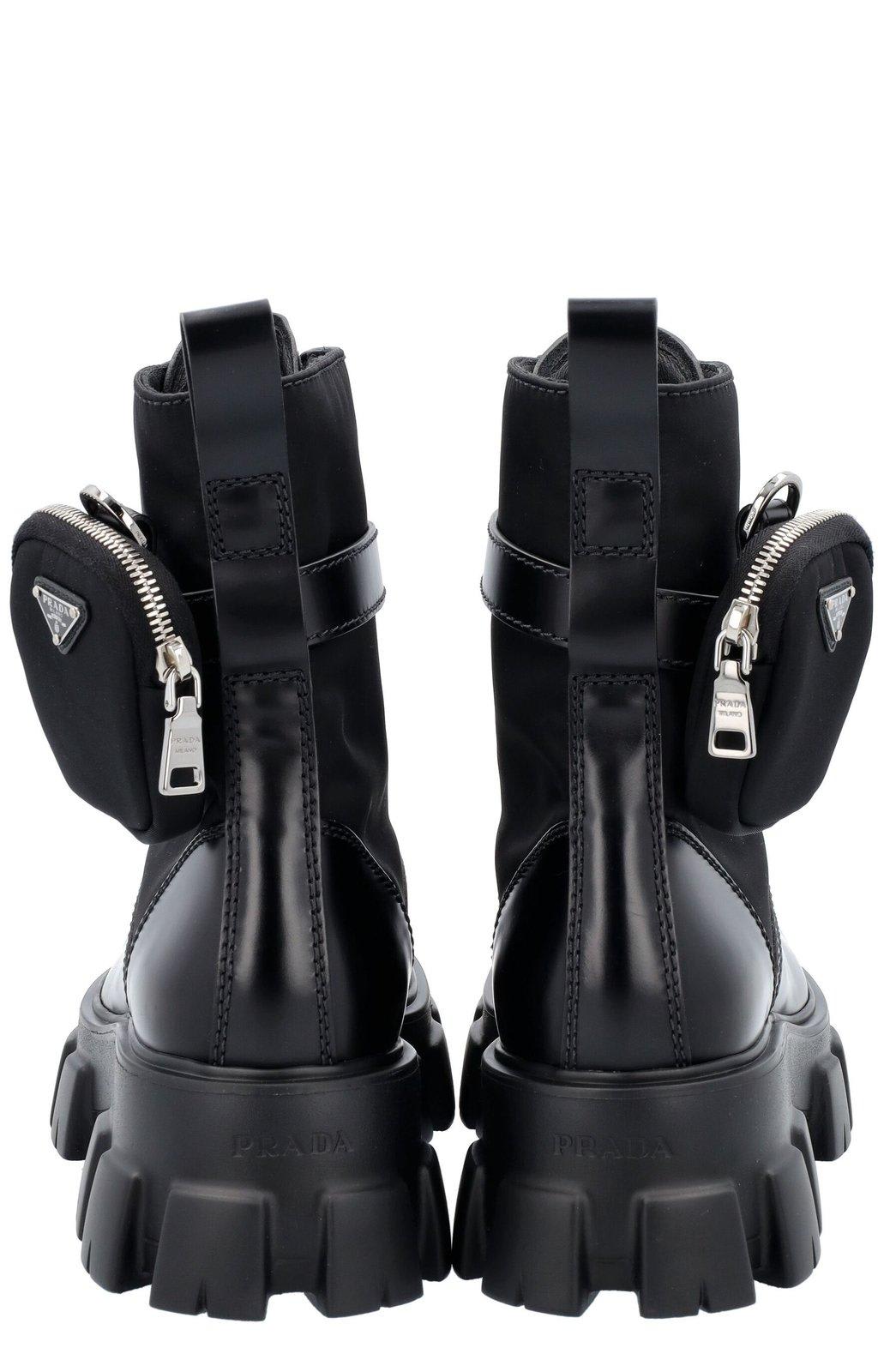 Shop Prada Monolith Combat Boots In Nero