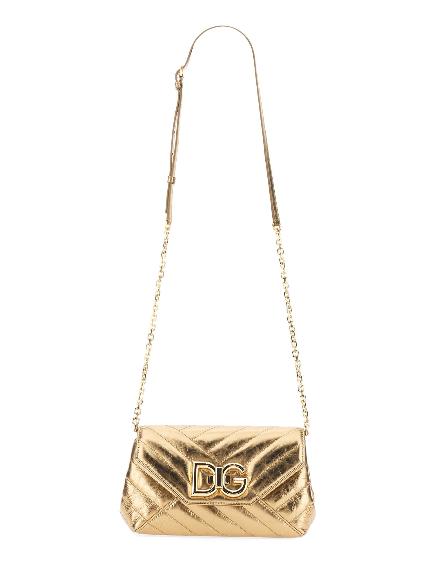 Dolce & Gabbana Shoulder Bag With Logo In Oro