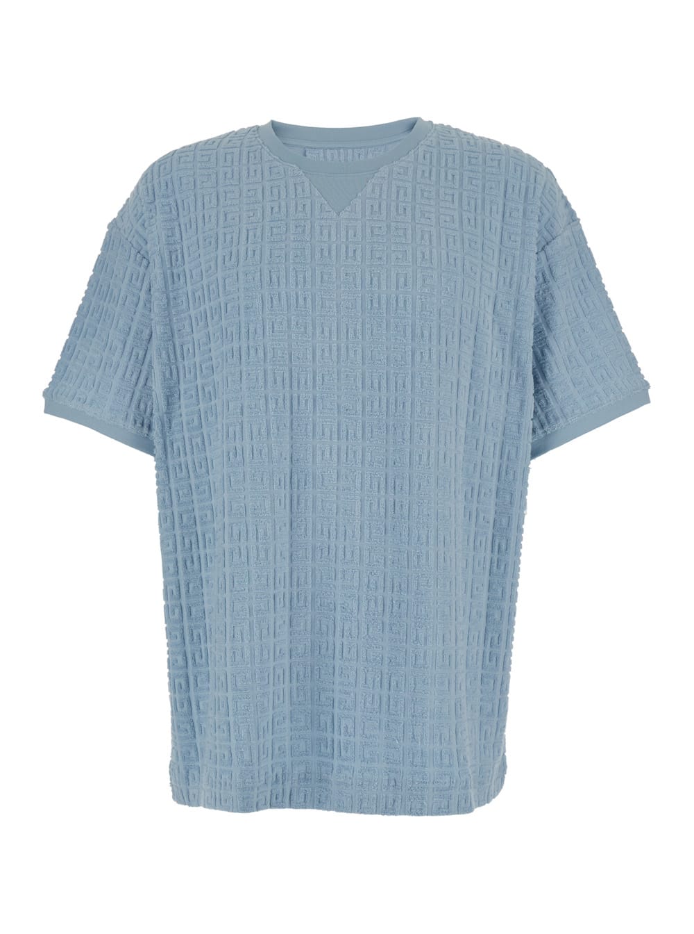 Shop Givenchy Light Blue Crewneck T-shirt With All-over 4g Motif In Cotton Blend Man In Azzurro