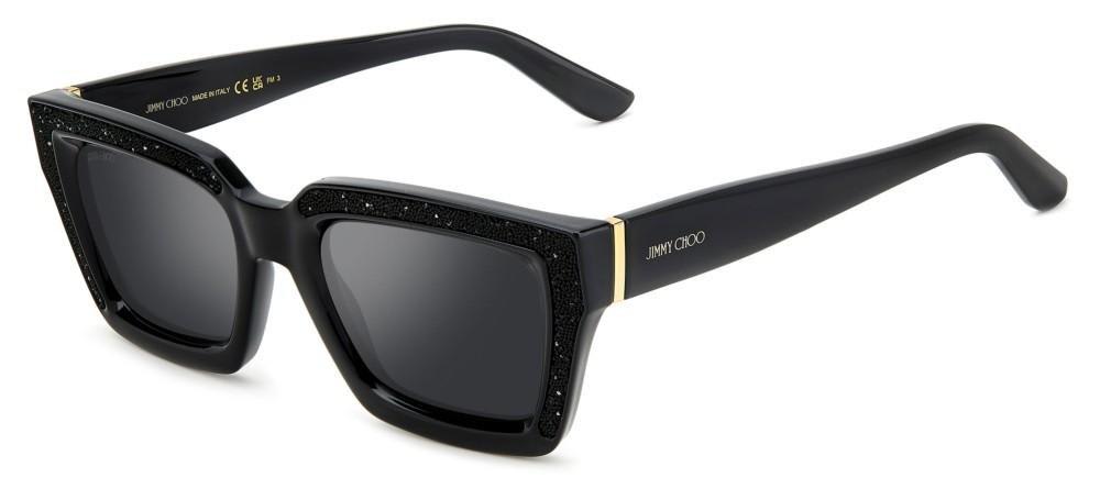 Shop Jimmy Choo Rectangular Frame Sunglasses Sunglasses In 807t4 Black