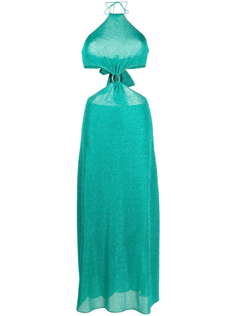 Shop Oseree Lumiere O Gem Cut Out Dress In Aquamarine