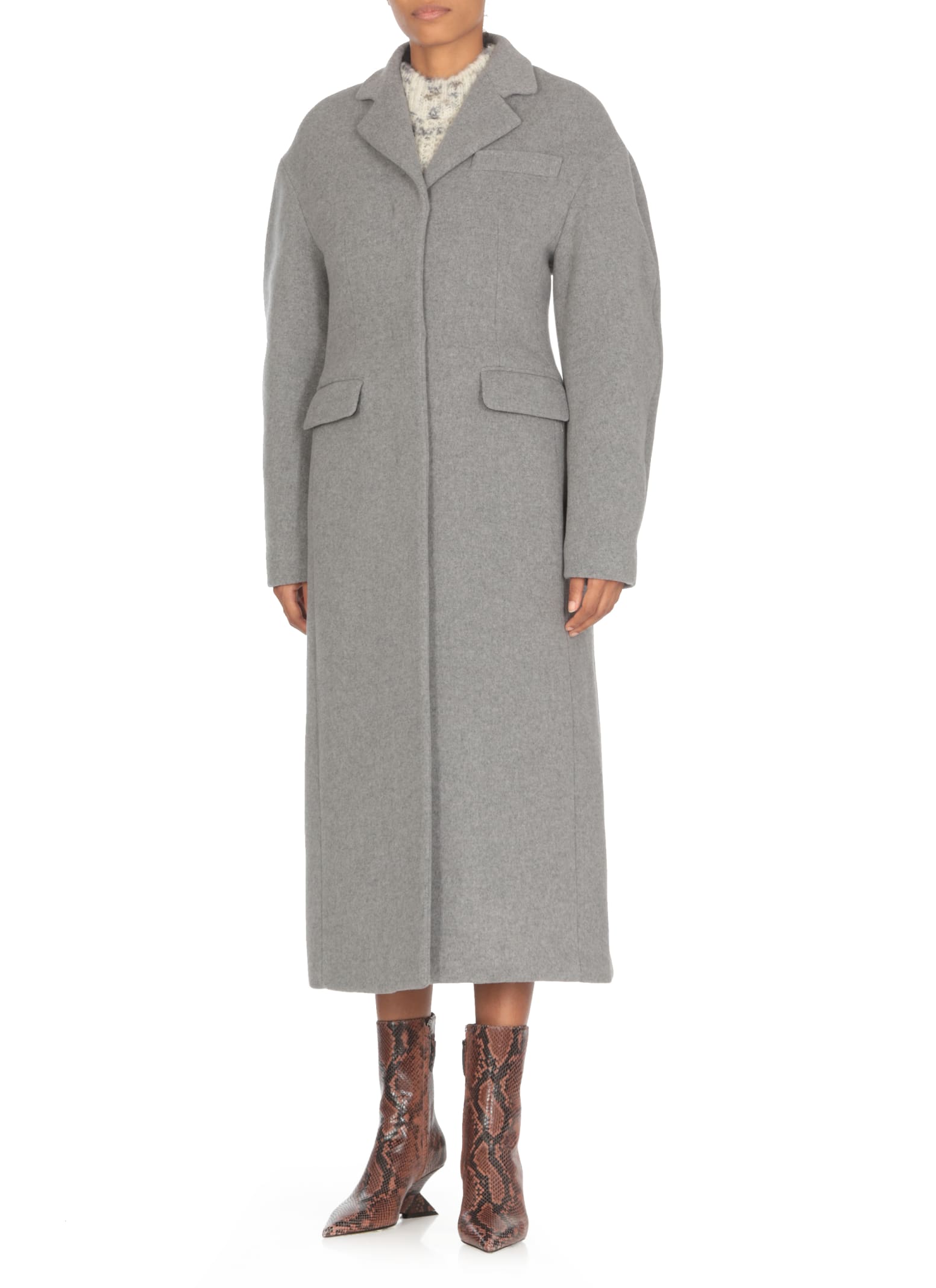 Shop Msgm Wool Coat In Grey