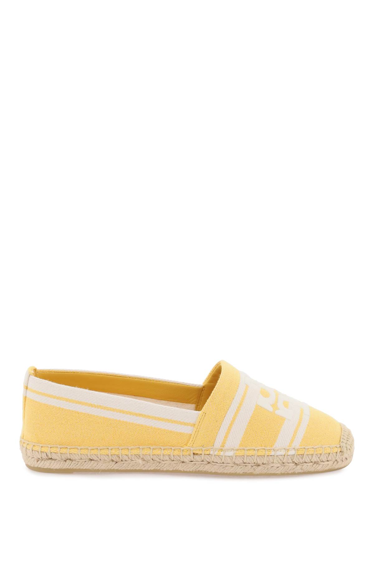 Shop Tory Burch Striped Espadrilles With Double T In Mellow Yellow Ash White (yellow)