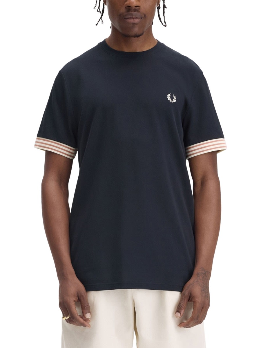 T-shirt With Striped Manihe Border