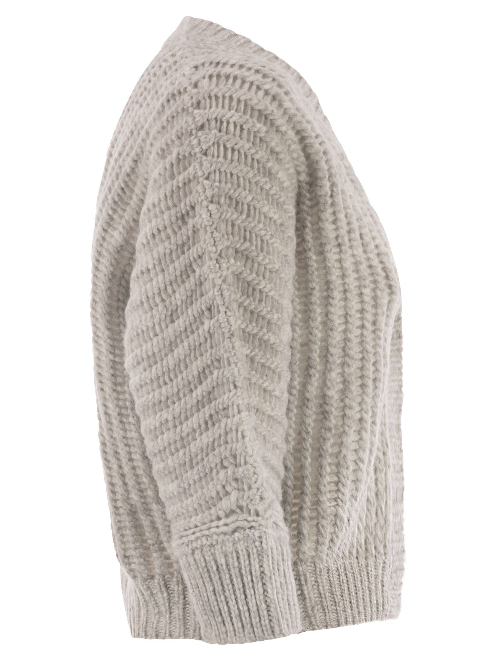 Peserico Wool And Alpaca Mesh Cardigan In Neutral