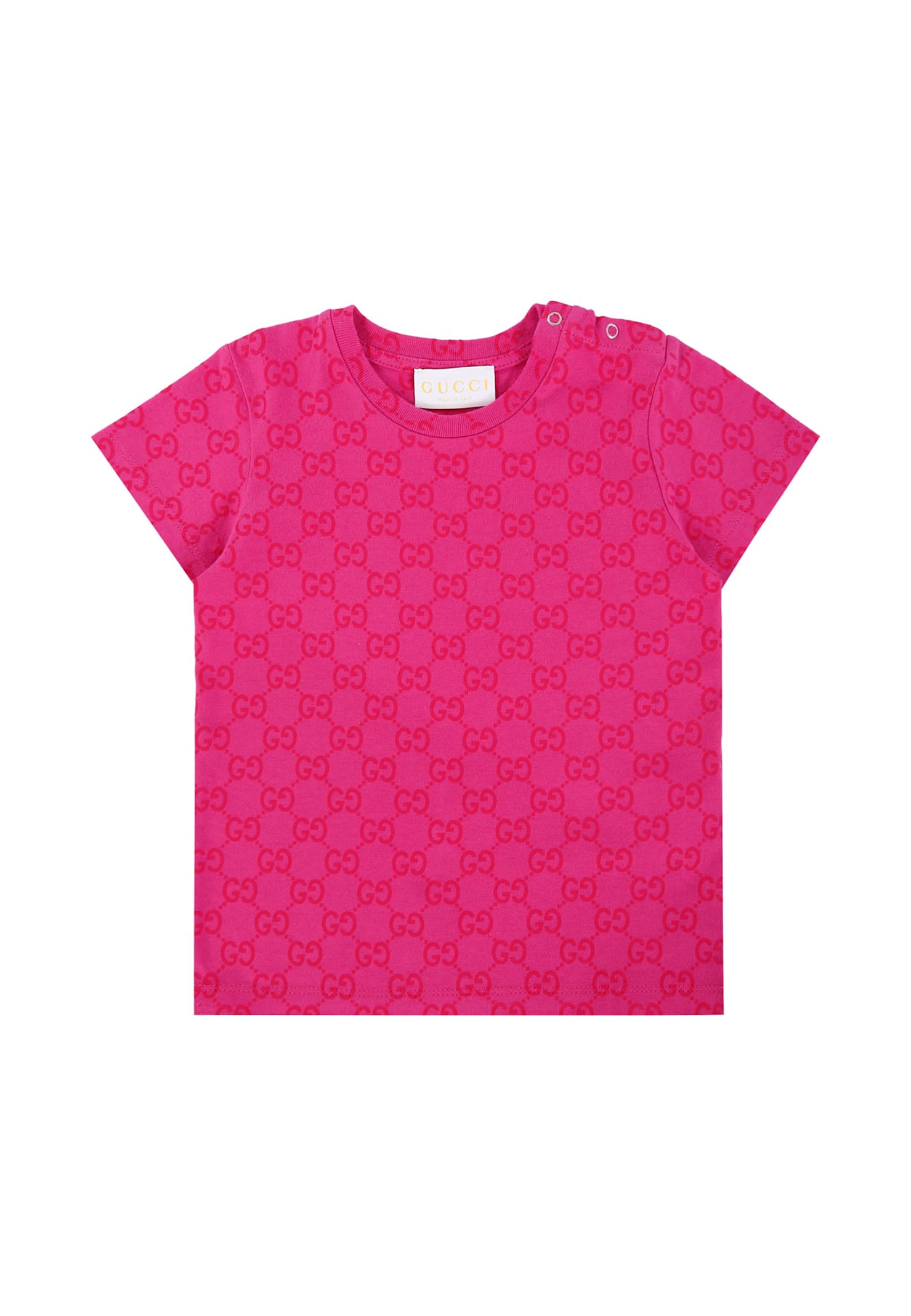 Gucci Fuchsia T-shirt For Baby Girl With Gg Motif In Pink
