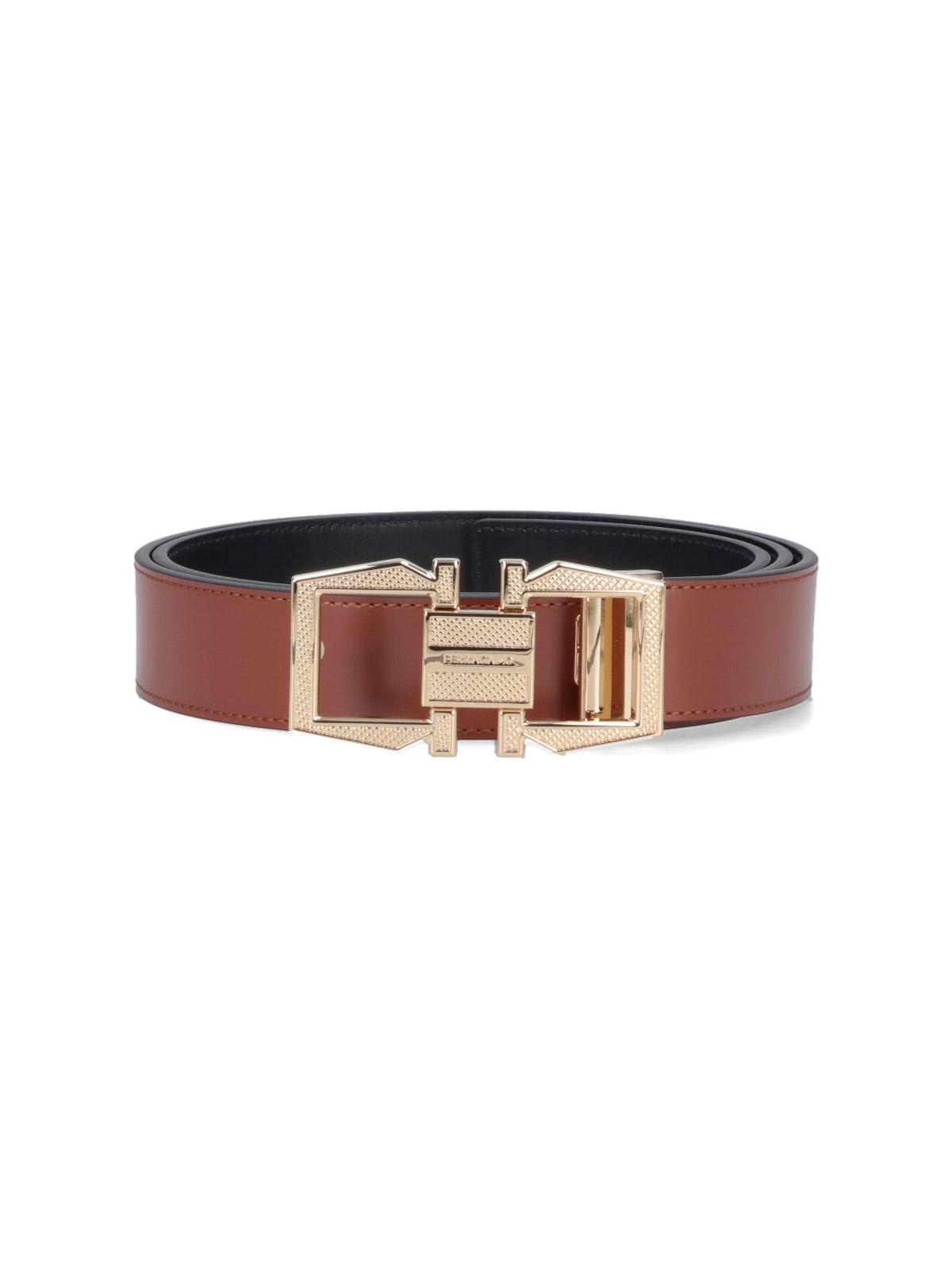 Shop Ferragamo Gancini Square Reversible Belt In Brown