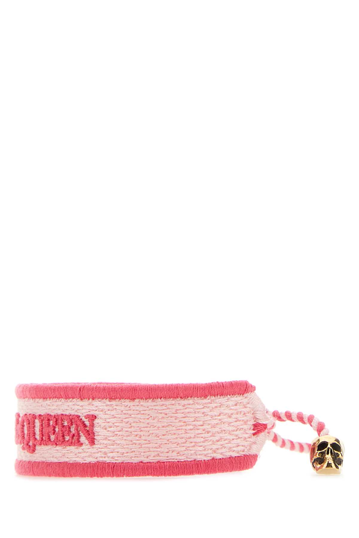 Alexander Mcqueen Embroidered Fabric Bracelet In Pink