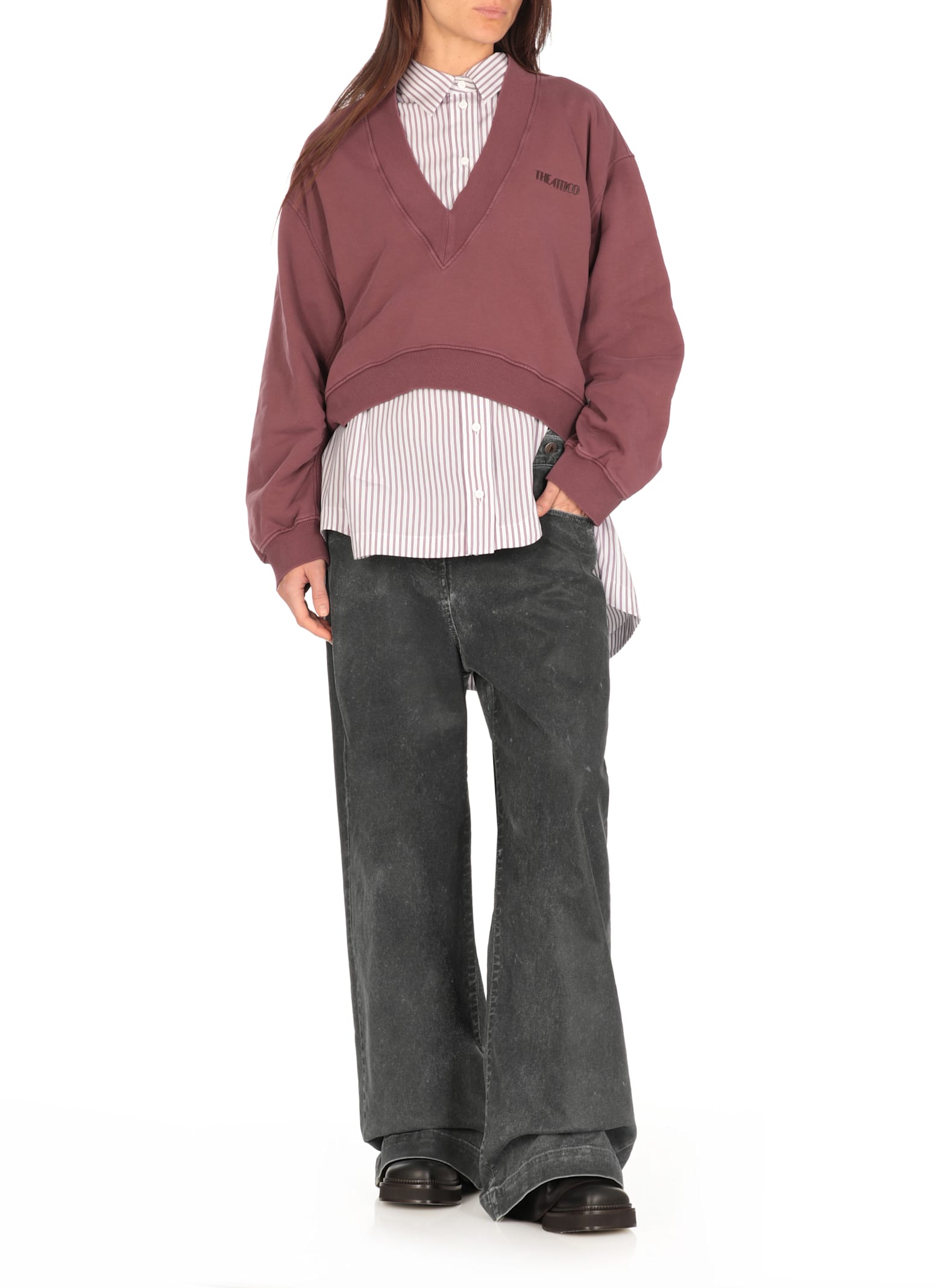 Attico Sweatshirt Mit Logo-stickerei In Burgundy