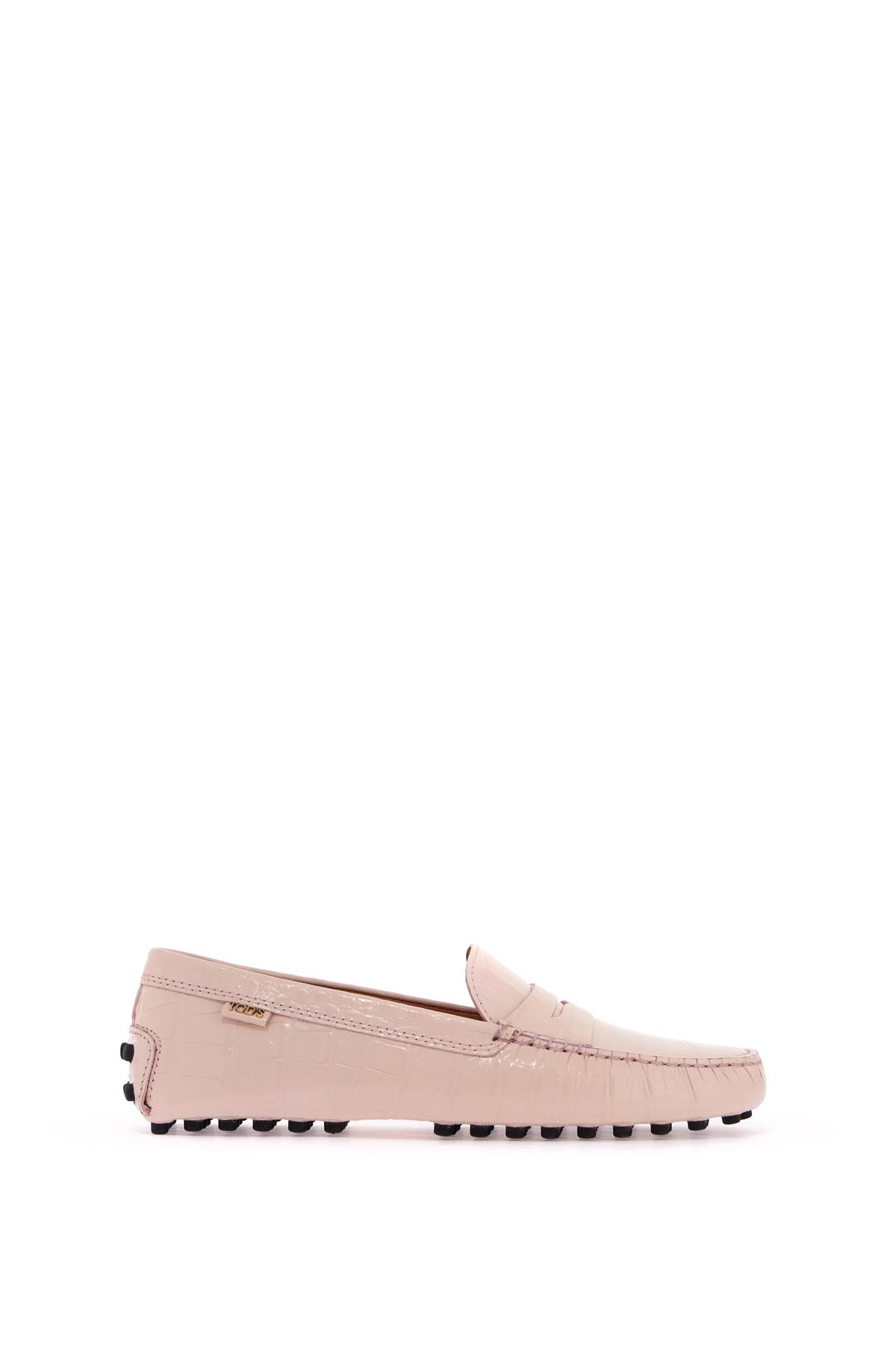 Shop Tod's Crocodile Print Leather Driving Moccas In Aurora Chiaro (pink)