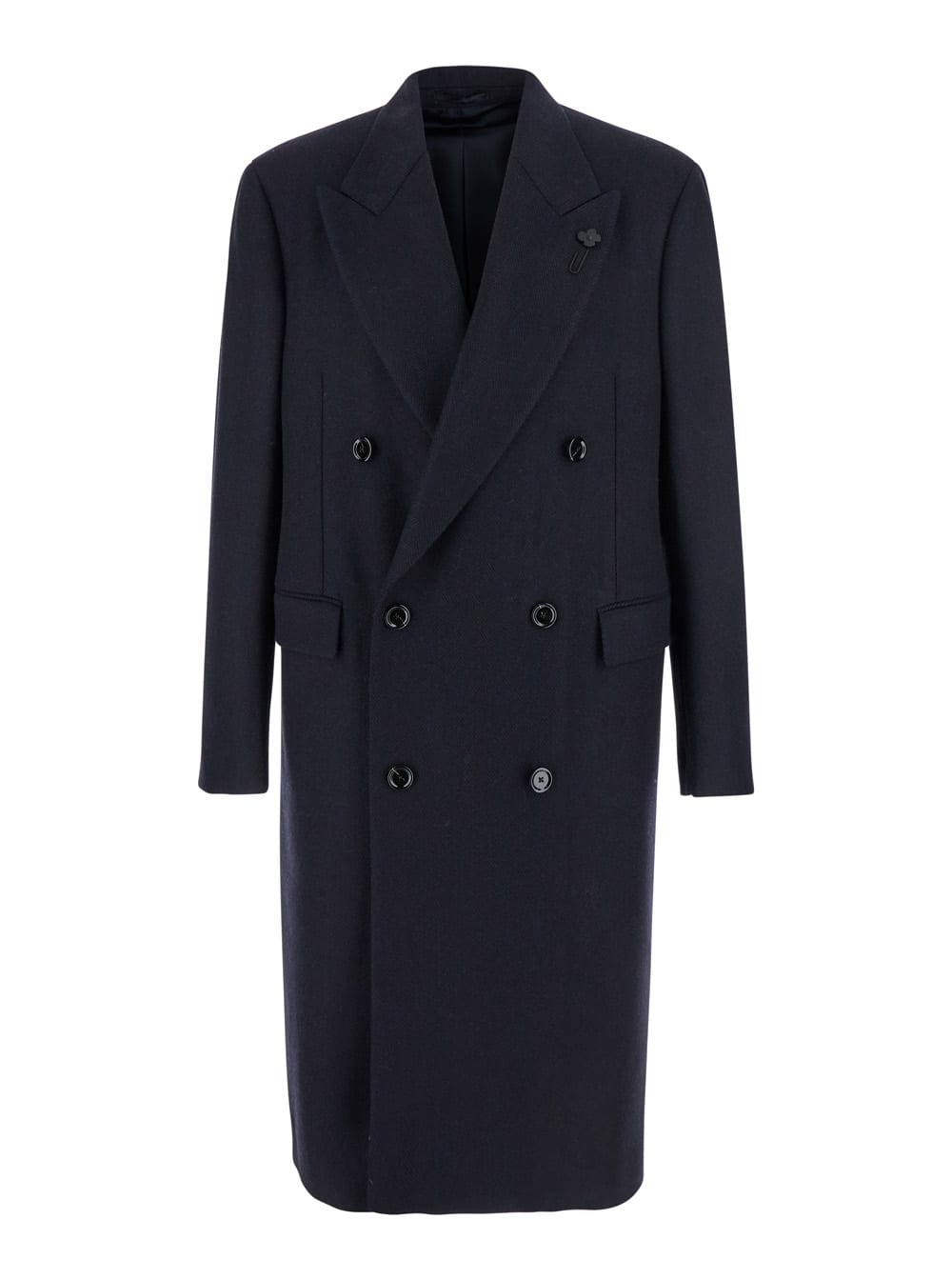 Lardini Double-breasted Herringbone Coat In Blue