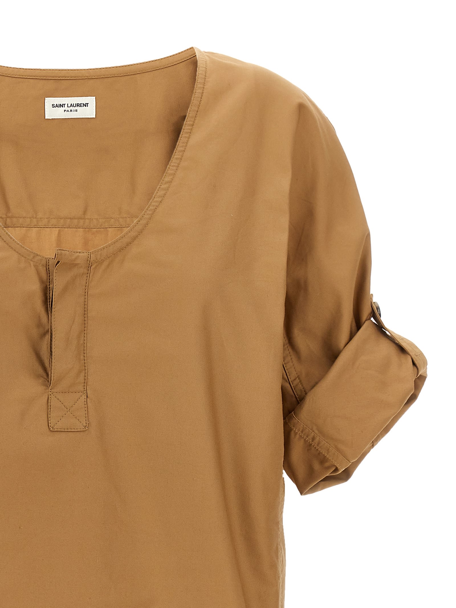 Shop Saint Laurent Twill Blouse In Beige