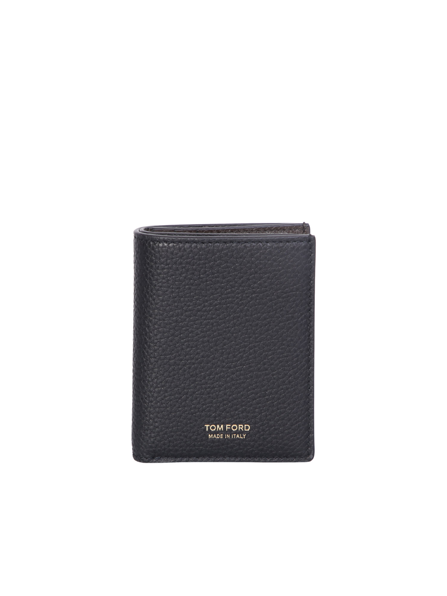 Tom Ford Black Folding Card Holder In Grained Leather
