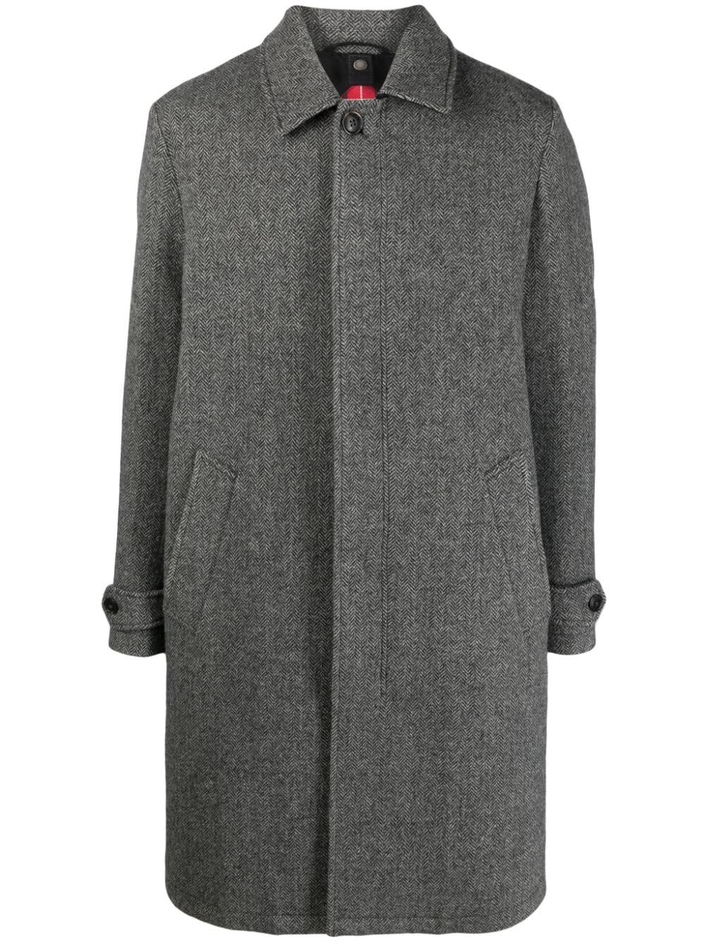 Shop Baracuta Paul Coat Pattern Wool In Herringbone Grey