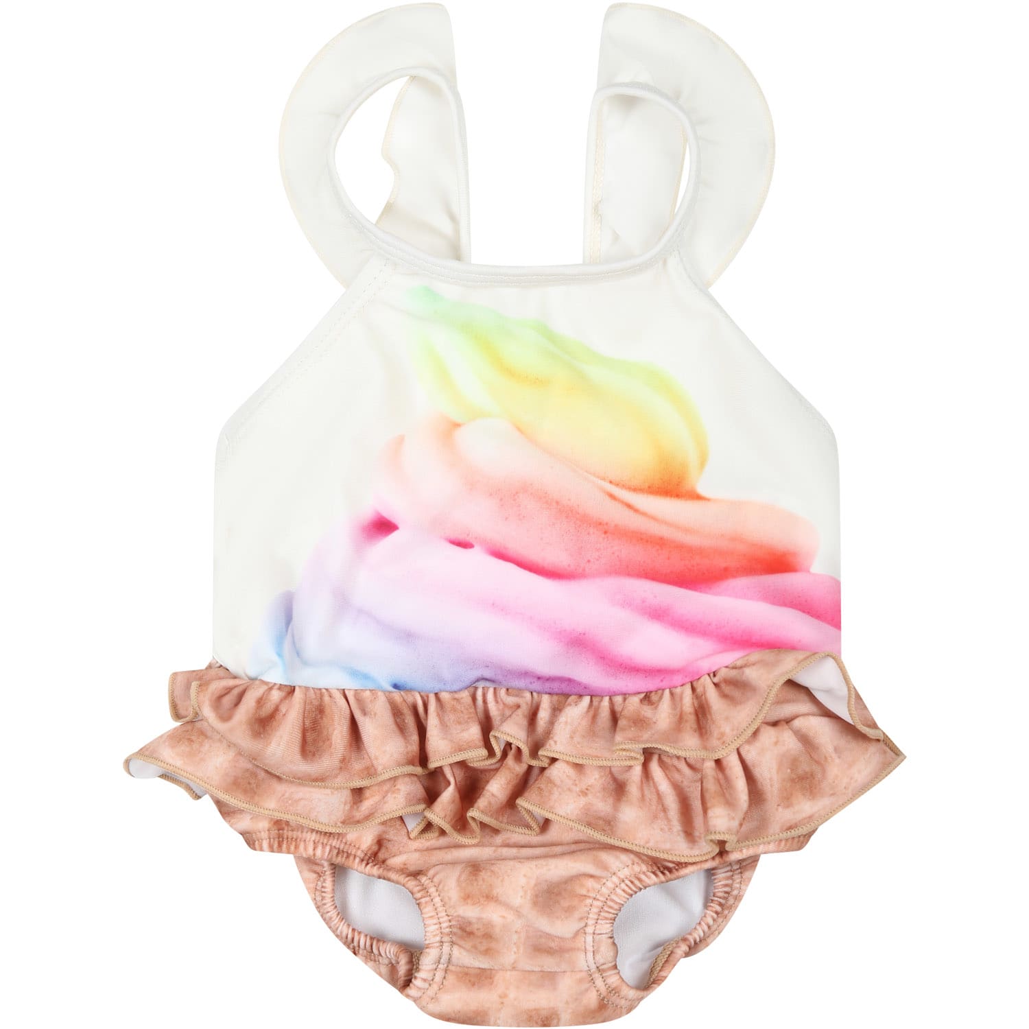 Molo Kids' White Swimsuit For Girl With Ice Cream Print In Multicolor