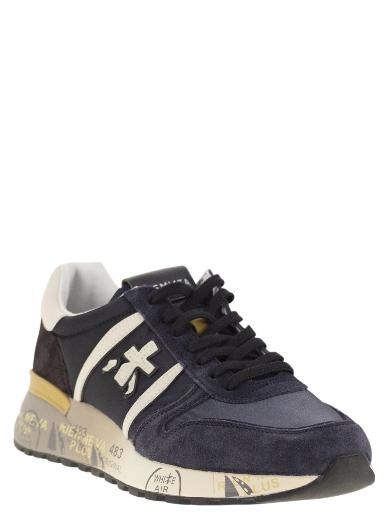 Premiata Casual Low Top Sneakers With Contrast Sole In Black