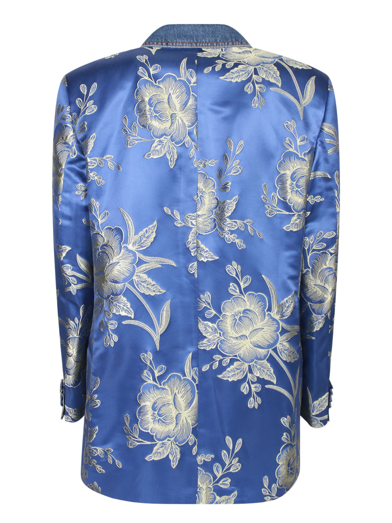 Shop Etro Jacquard Double-breasted Blue Jacket