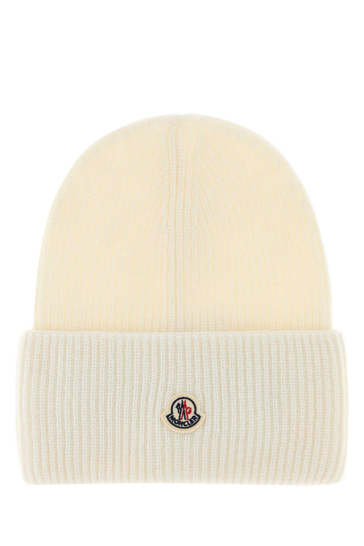 Moncler Ivory Wool Beanie Hat In Neutral