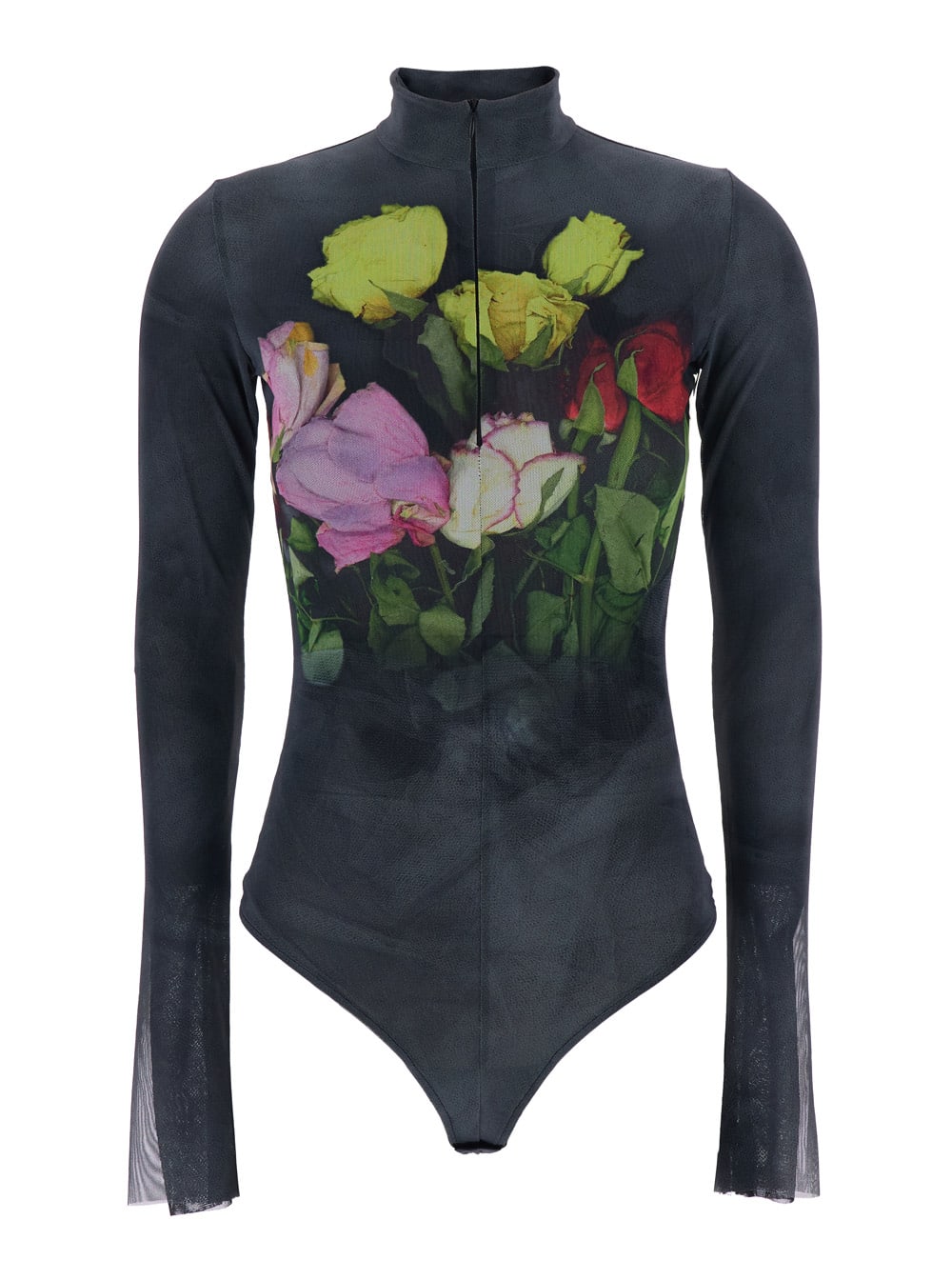 Msgm Multicolor High Neck Top With Floral Print In Fabric Woman In Multi