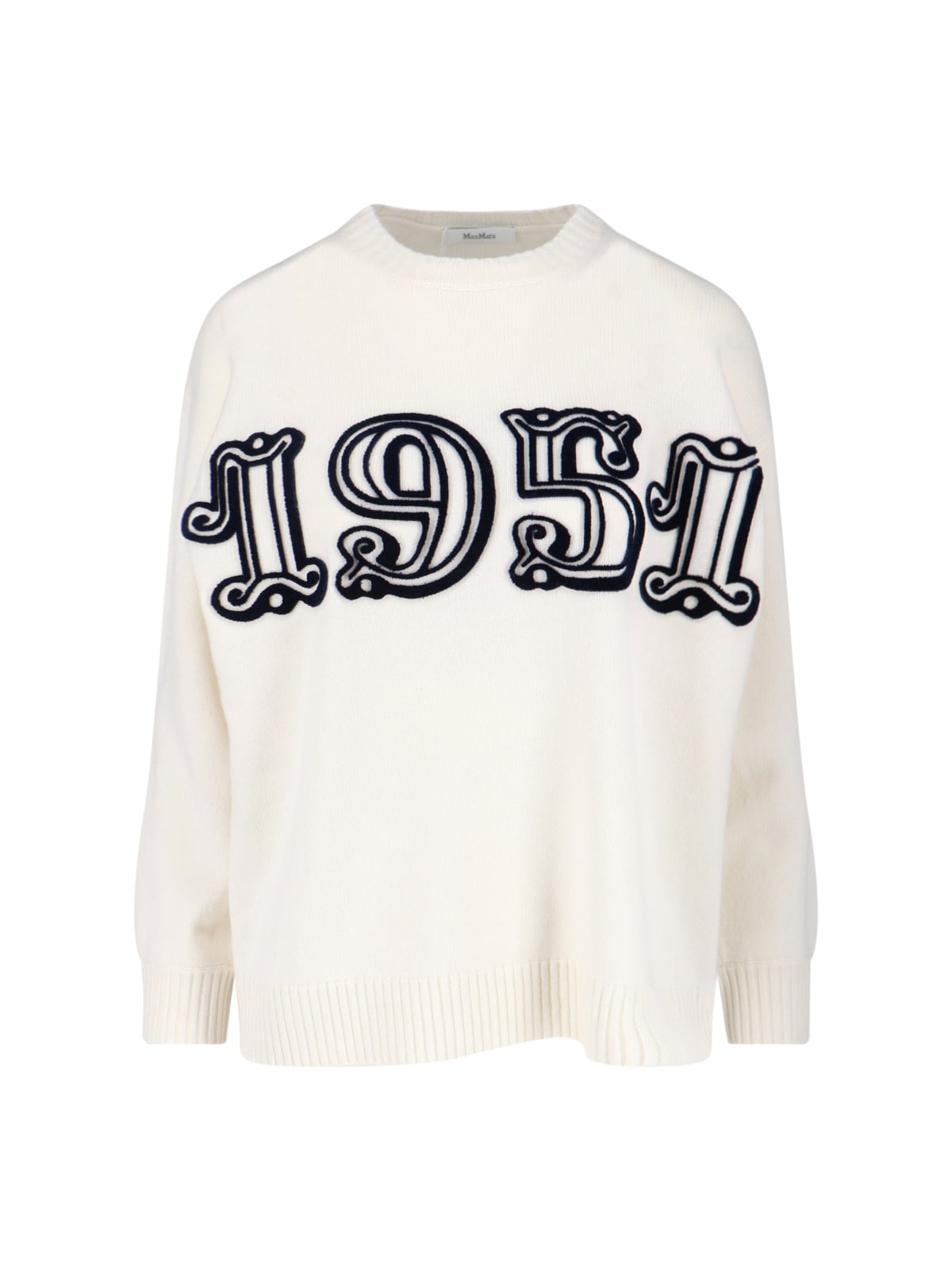 Max Mara Logo-embellishment Crew-neck Sweater In White