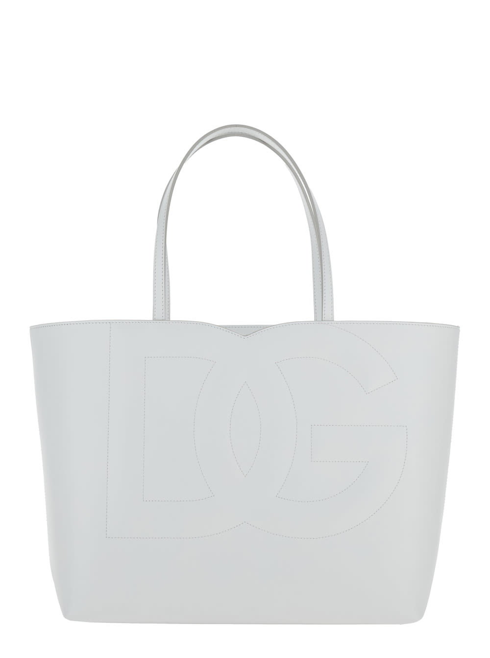 Shop Dolce & Gabbana Dg Logo White Medium Shopper In Leather Woman
