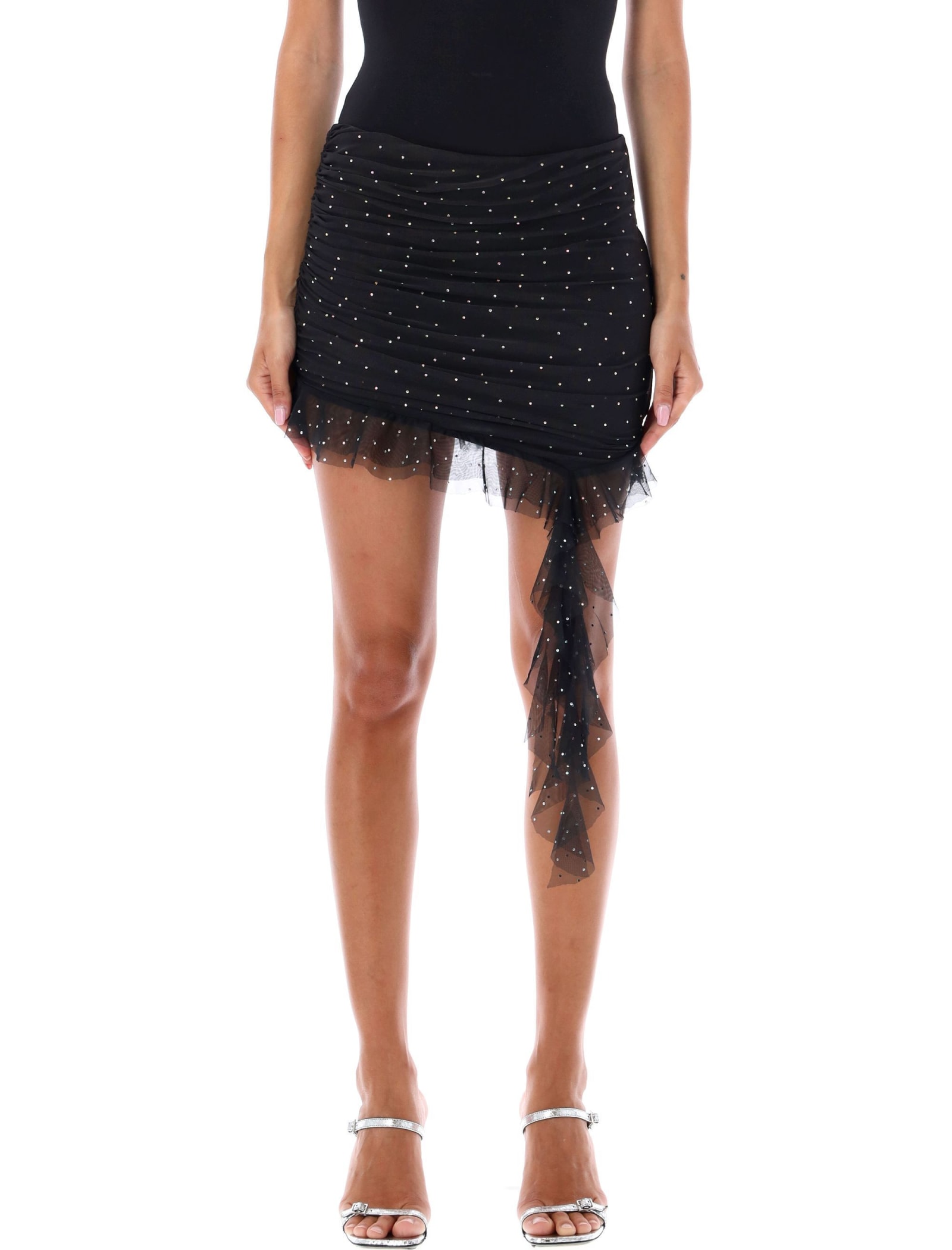 Shop Rotate Birger Christensen Mesh Mini Frill Skirt In Black