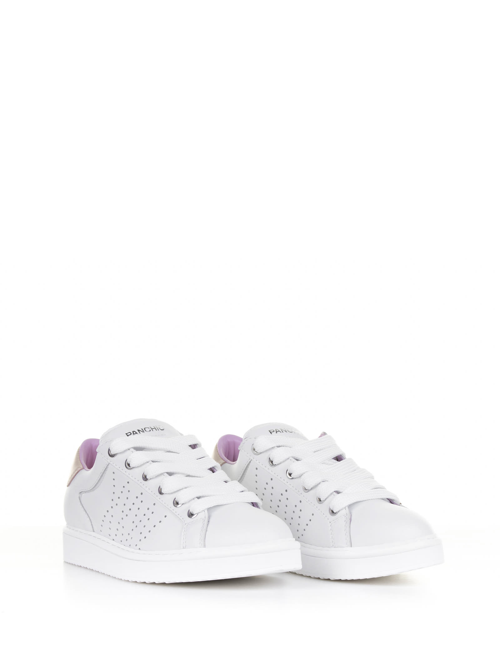 Shop Pànchic White Leather Sneaker And Pink Heel In White-powder Pink