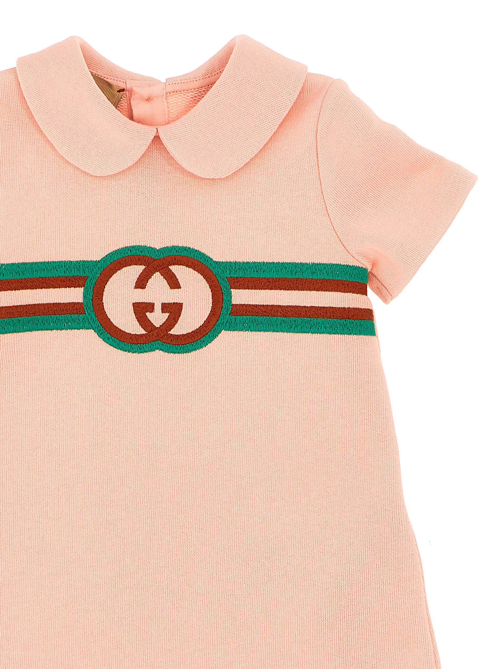Shop Gucci Logo Embroidery Dress In Pink