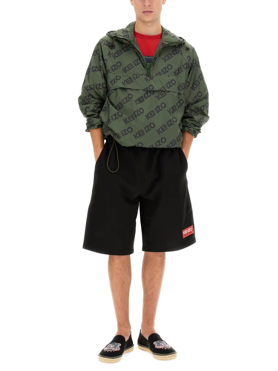 Kenzo Initials Hooded Jacket Drawstring Hem In Brown