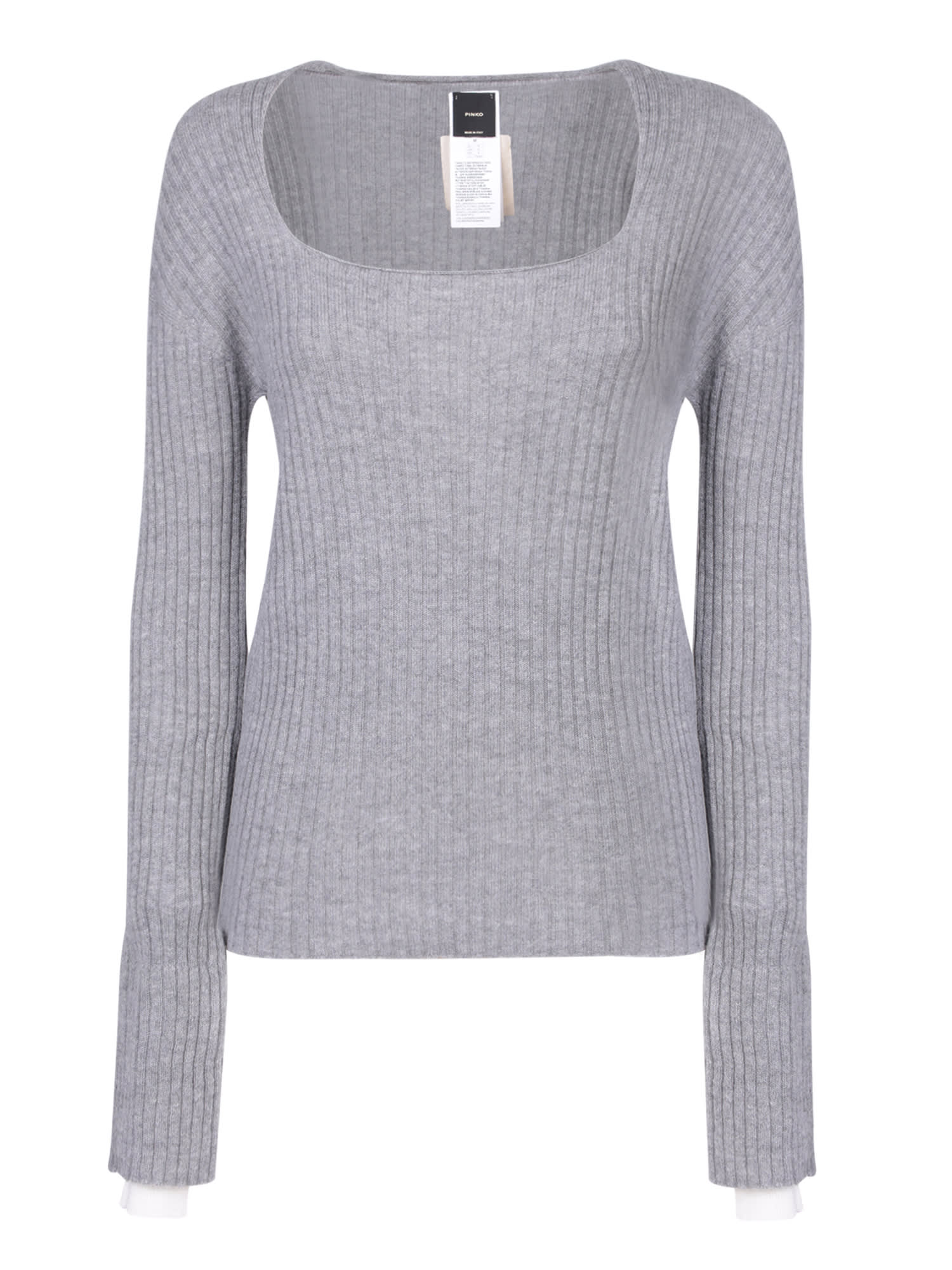 Shop Pinko Light Grey Ribbed Sweater