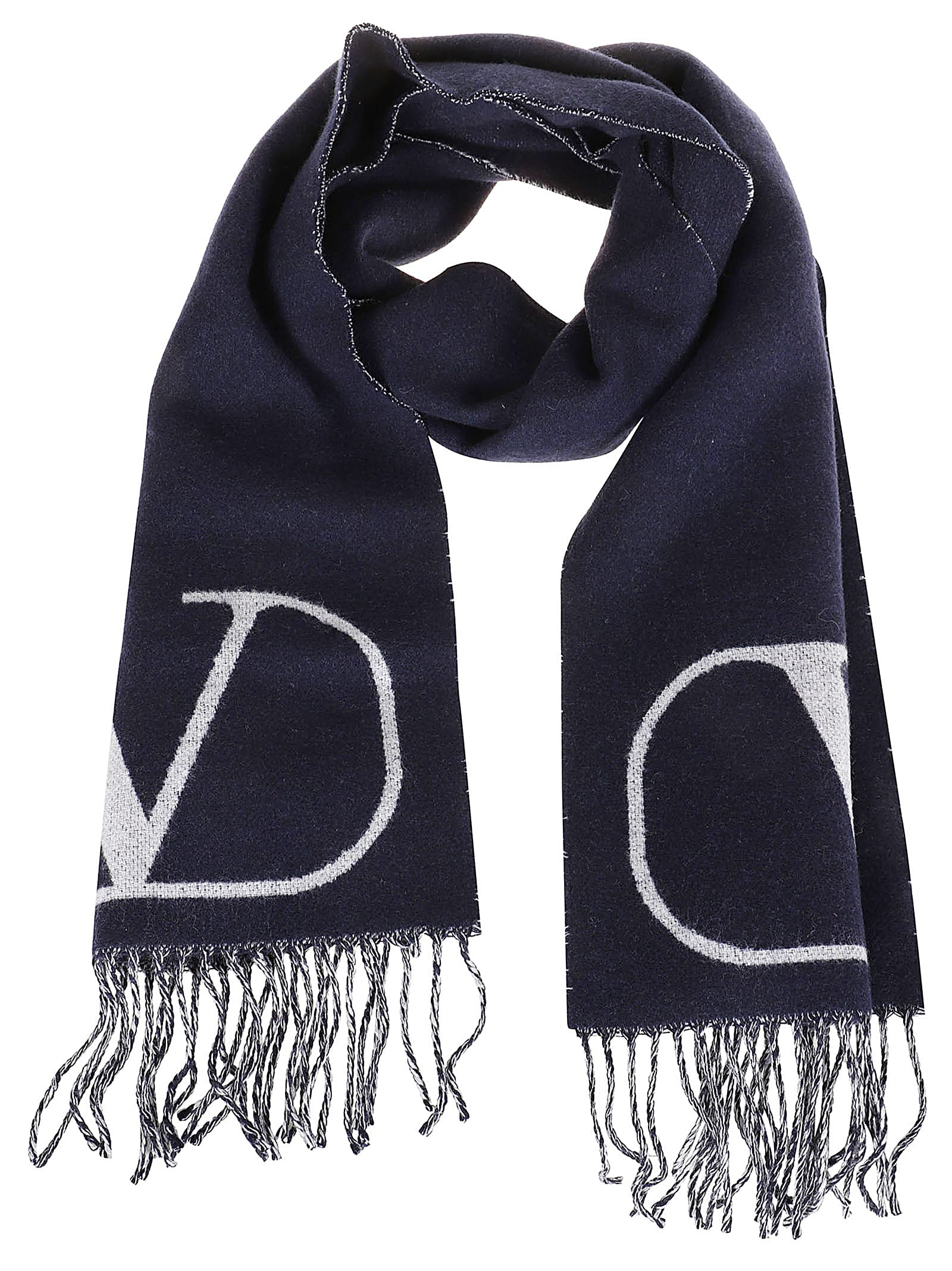 Shop Valentino Scarf Vlogo Signature In Navy Bianco