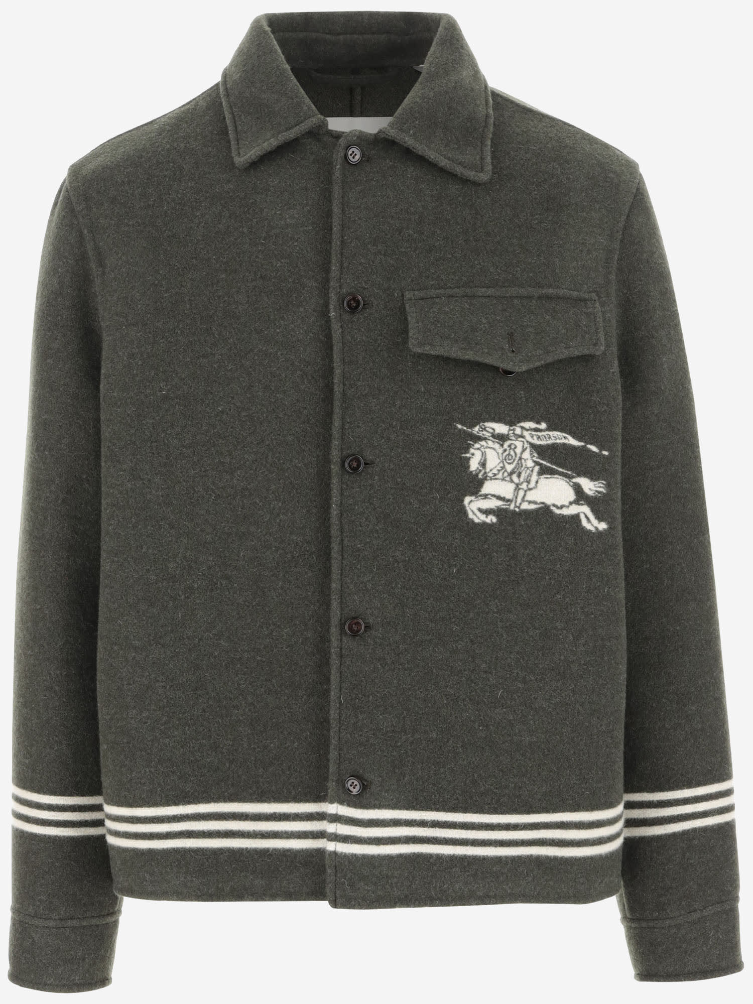 Shop Burberry Wool Jacket With Logo In Green