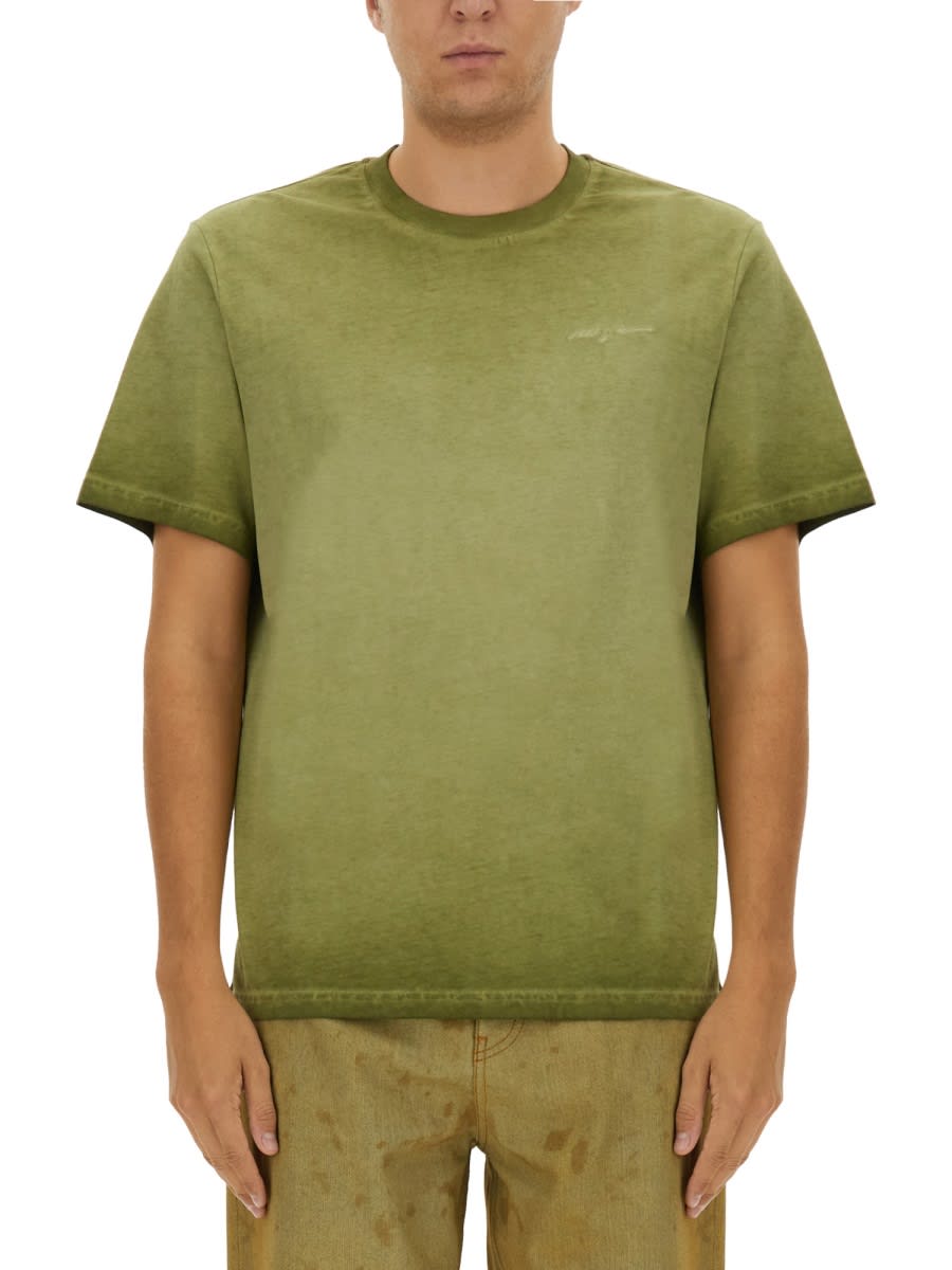 Tシャツ・カットソー MSGM Men T-shirt Green MM07237298 34 Msgm Round Neck Logo Print T-shirt In Green | ModeSens