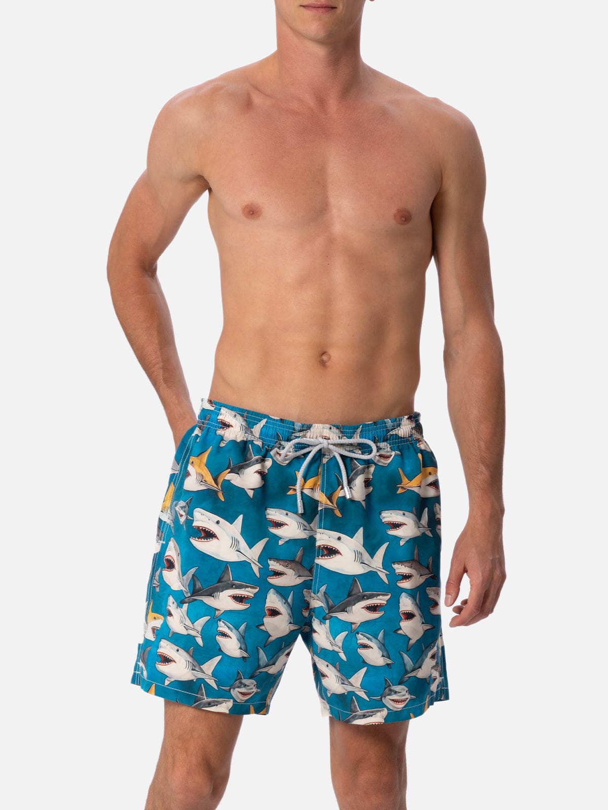Mc2 Saint Barth X Rick Dick Gustavia Sharks Swim Shorts In Green