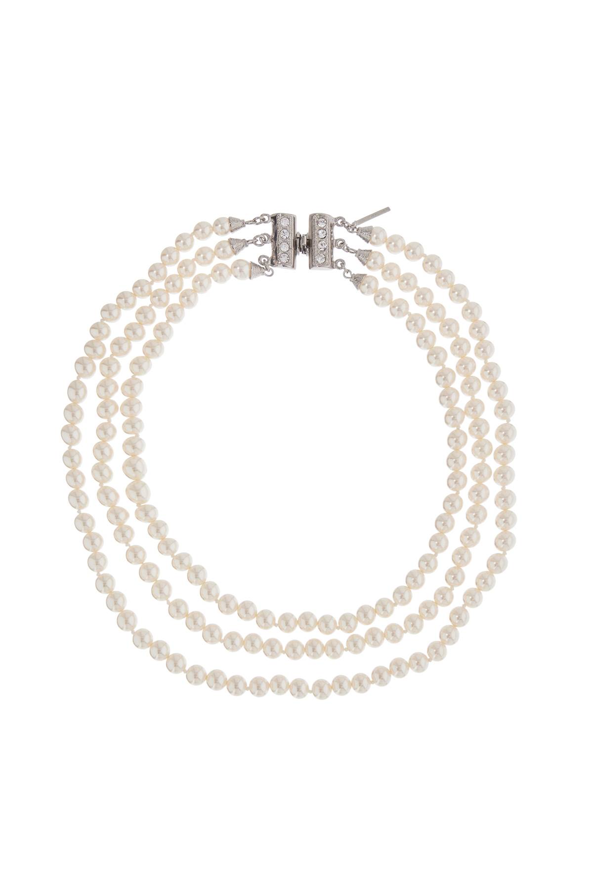 Three Strand White Pearl And Rhinestone Necklace