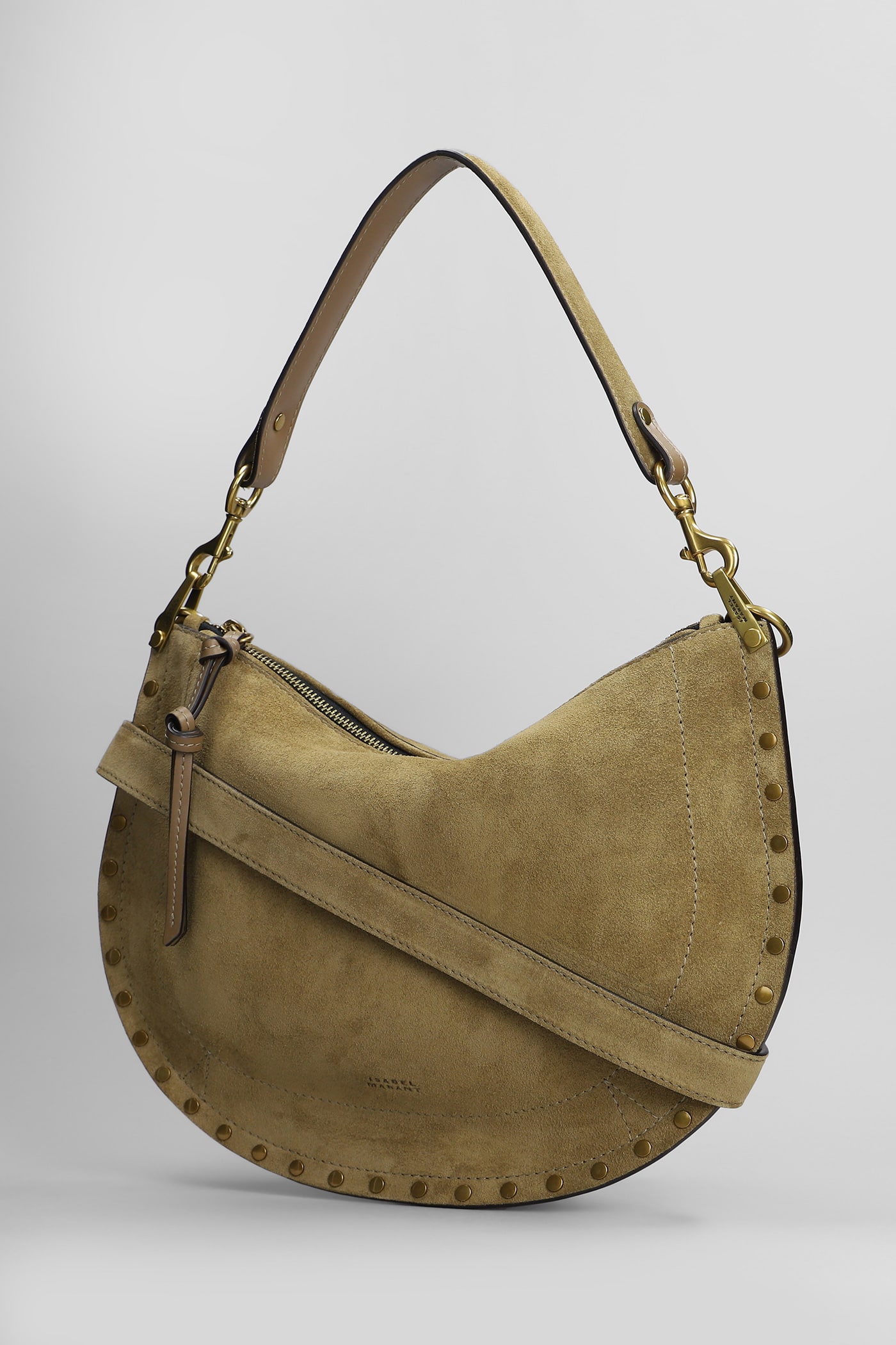 Isabel Marant Oskan Soft Zip Shoulder Bag In Taupe Suede In Taupe