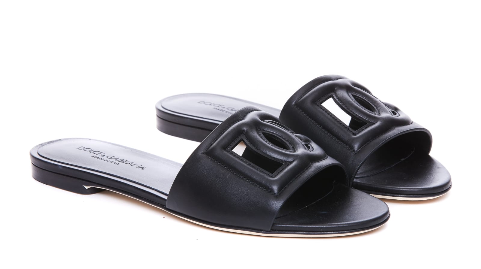 Shop Dolce & Gabbana Leather Slide With Dg Logo In Black