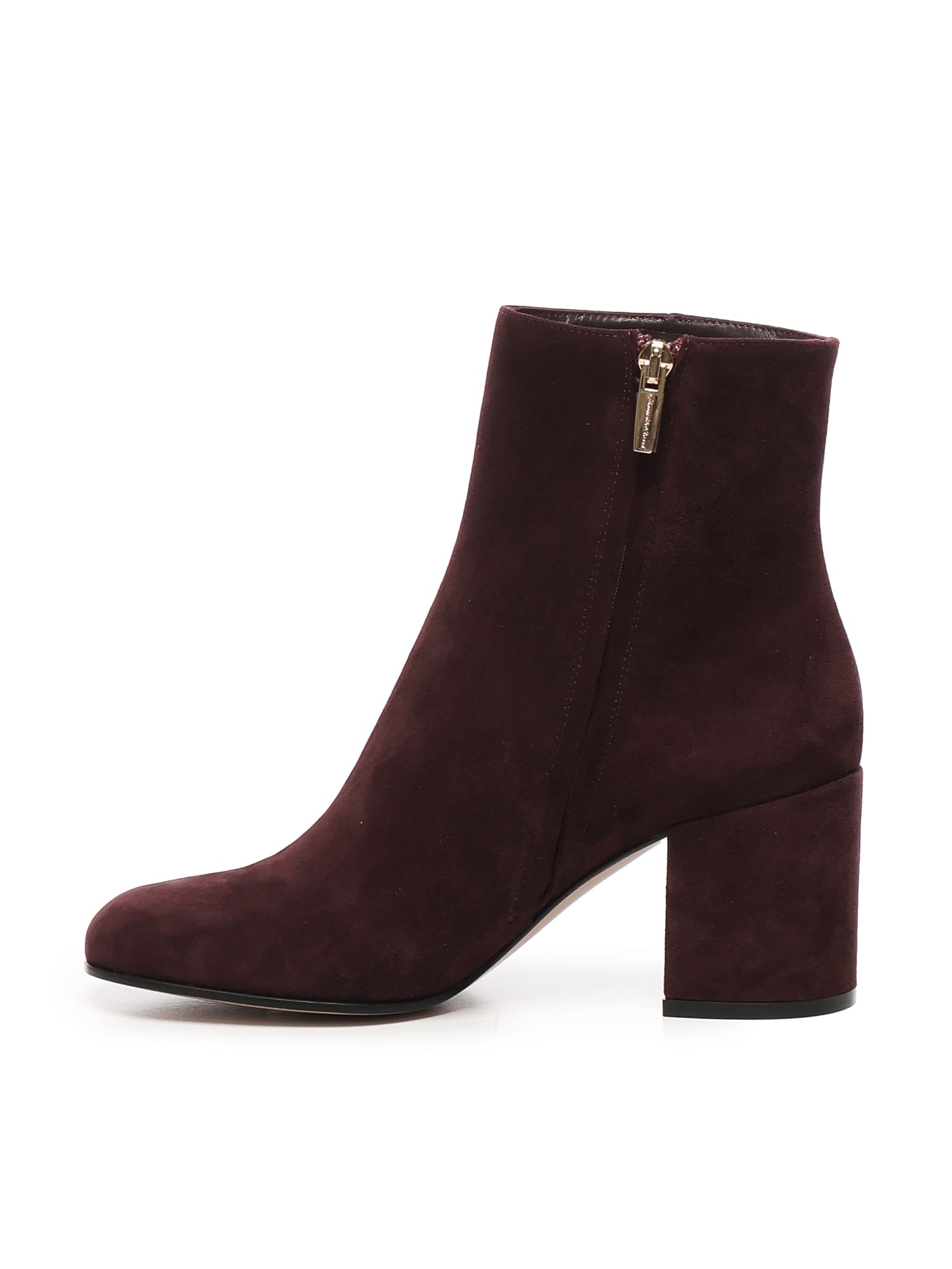 Gianvito Rossi Suede Ankle Length Block Heel Boots In Burgundy